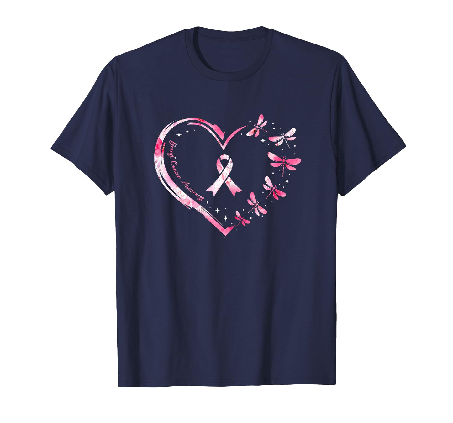 Breast Cancer Heart Dragonflies Awareness Women Kids Men T-Shirt