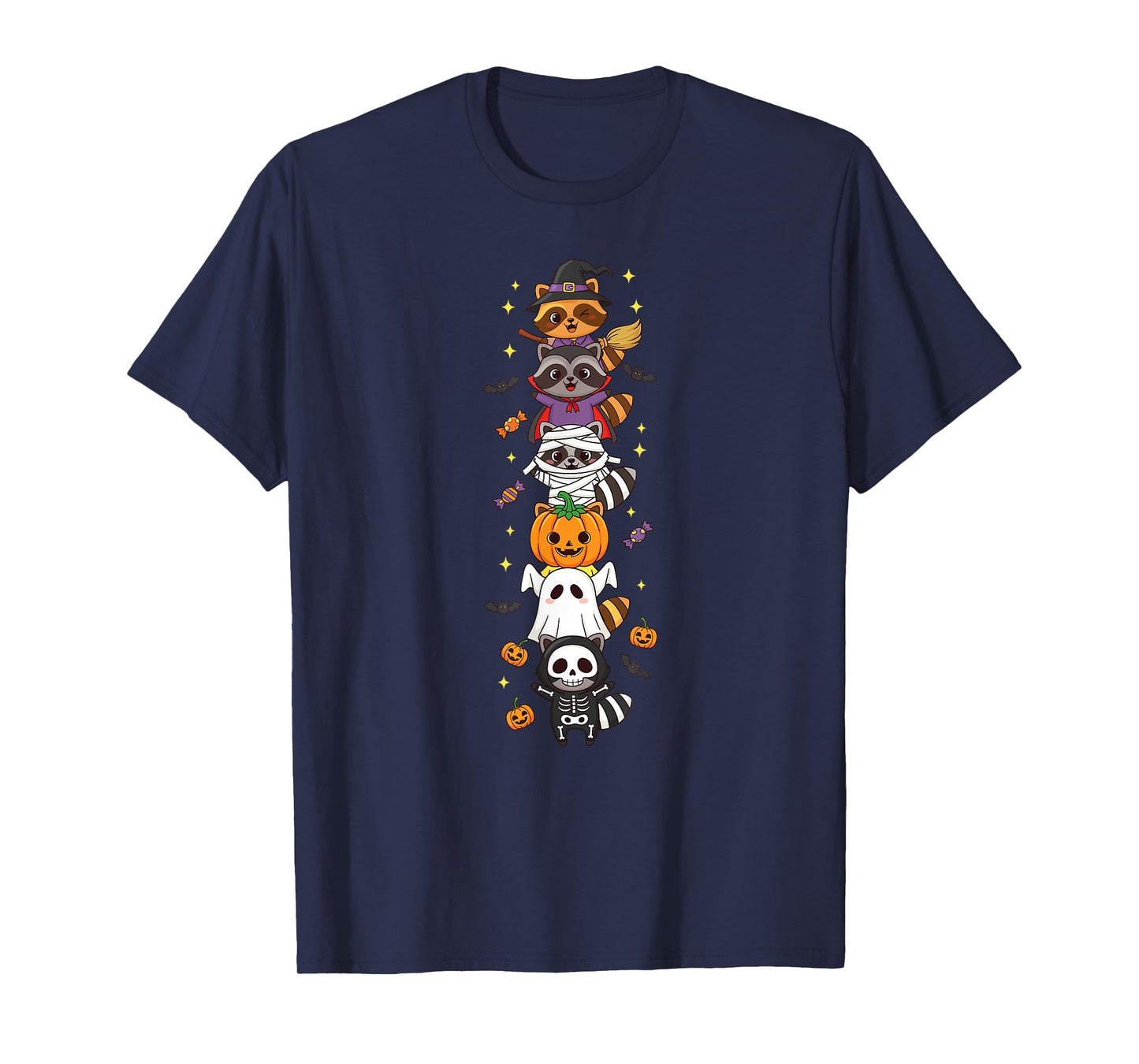 Funny Raccoon Witch Vampire Ghost Halloween Kids Mens Womens T-Shirt