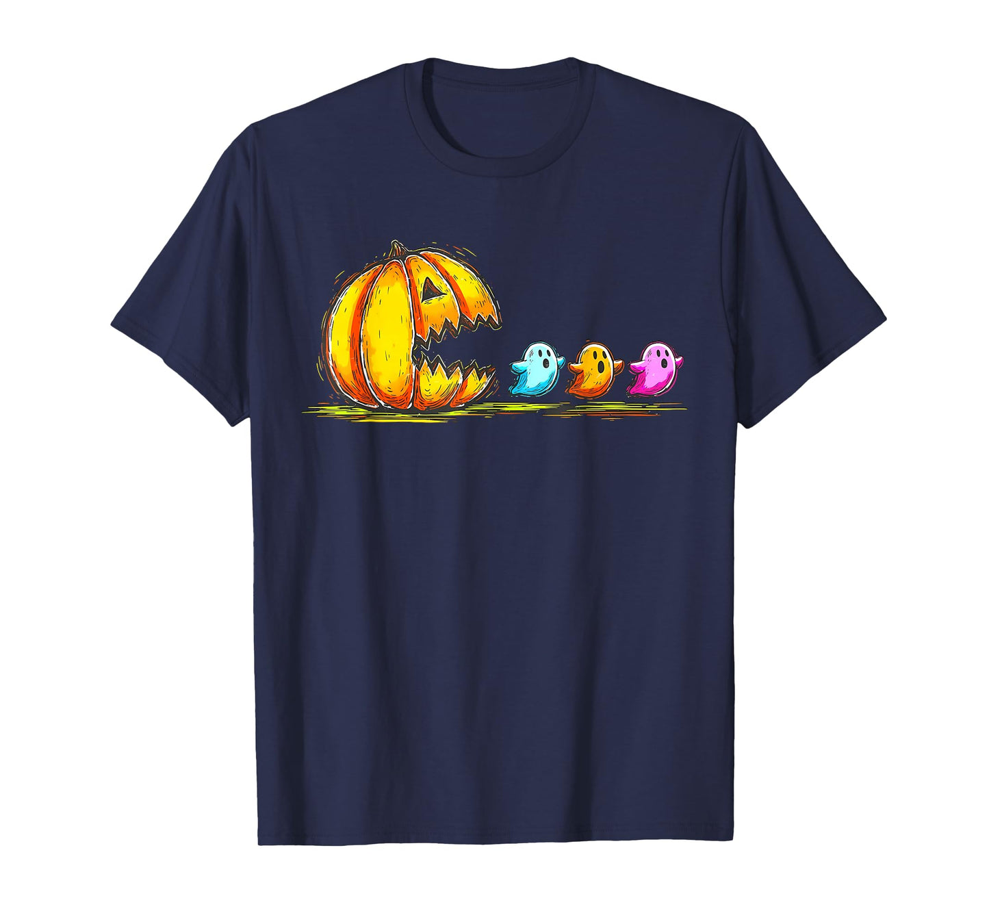 Retro Halloween Pumpkin Chasing Ghost Costume Men Boys T-Shirt