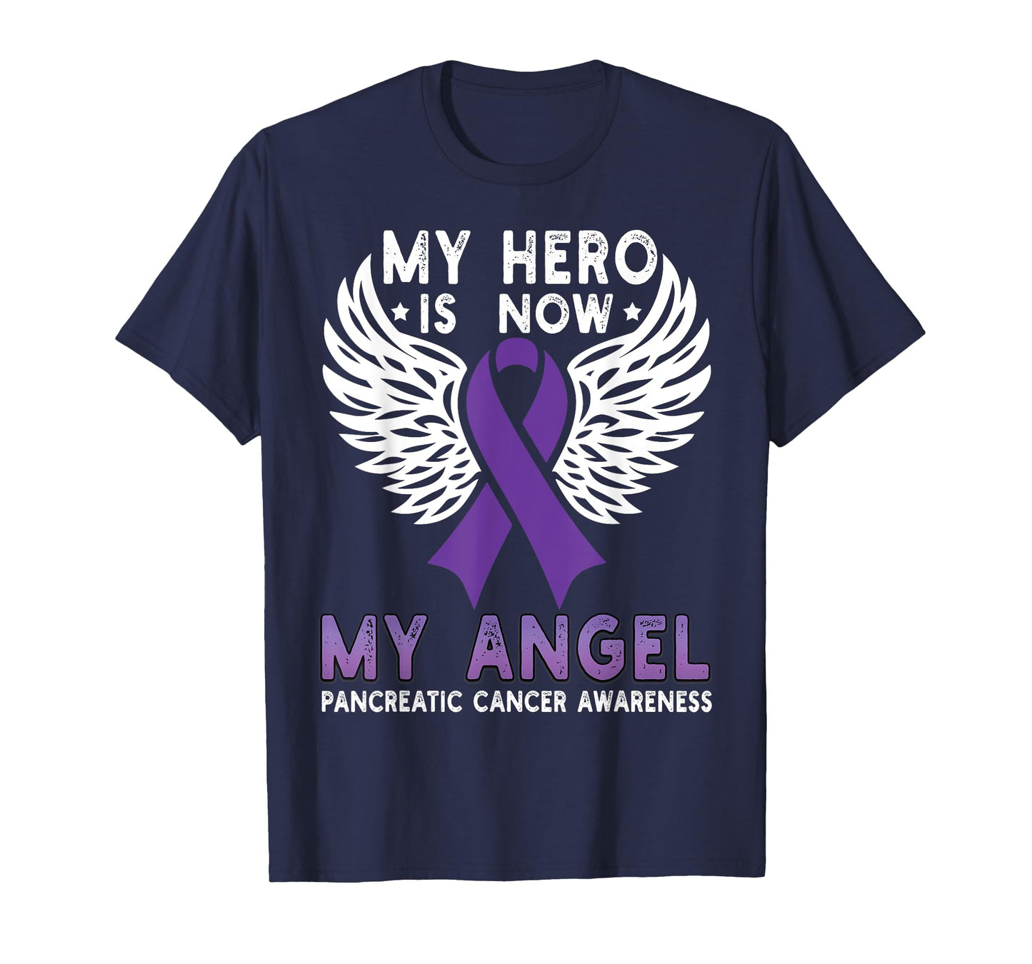 My Hero Is Now My Angel Pancreatic Cancer Awareness Ribbon T-Shirt