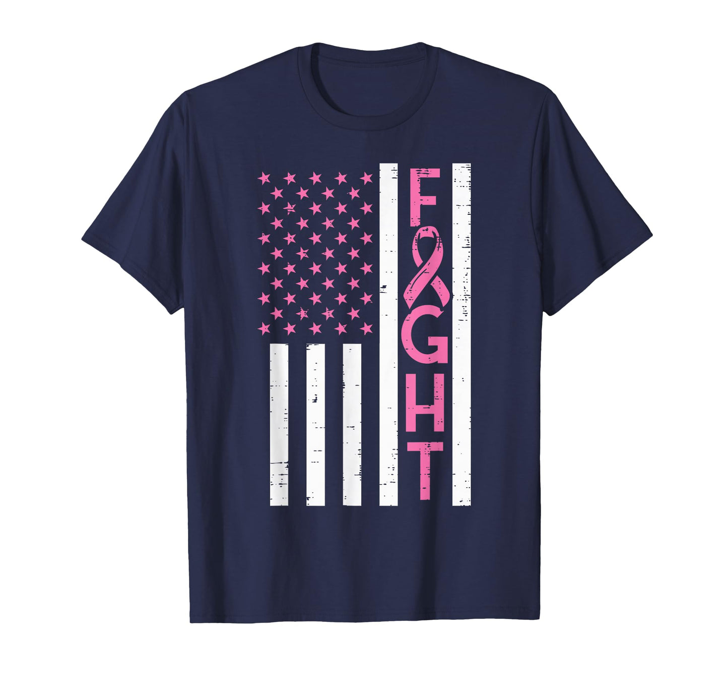 US Flag Pink Ribbon Fight Breast Cancer Awareness Patriotic T-Shirt