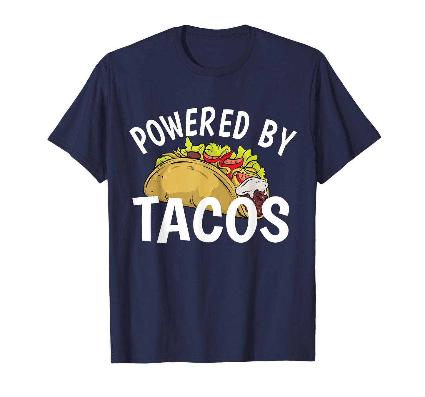 Funny Taco Powered By Tacos T-Shirt, Unisex-Adults, Black, Small, Short Sleeve, Classic Fit