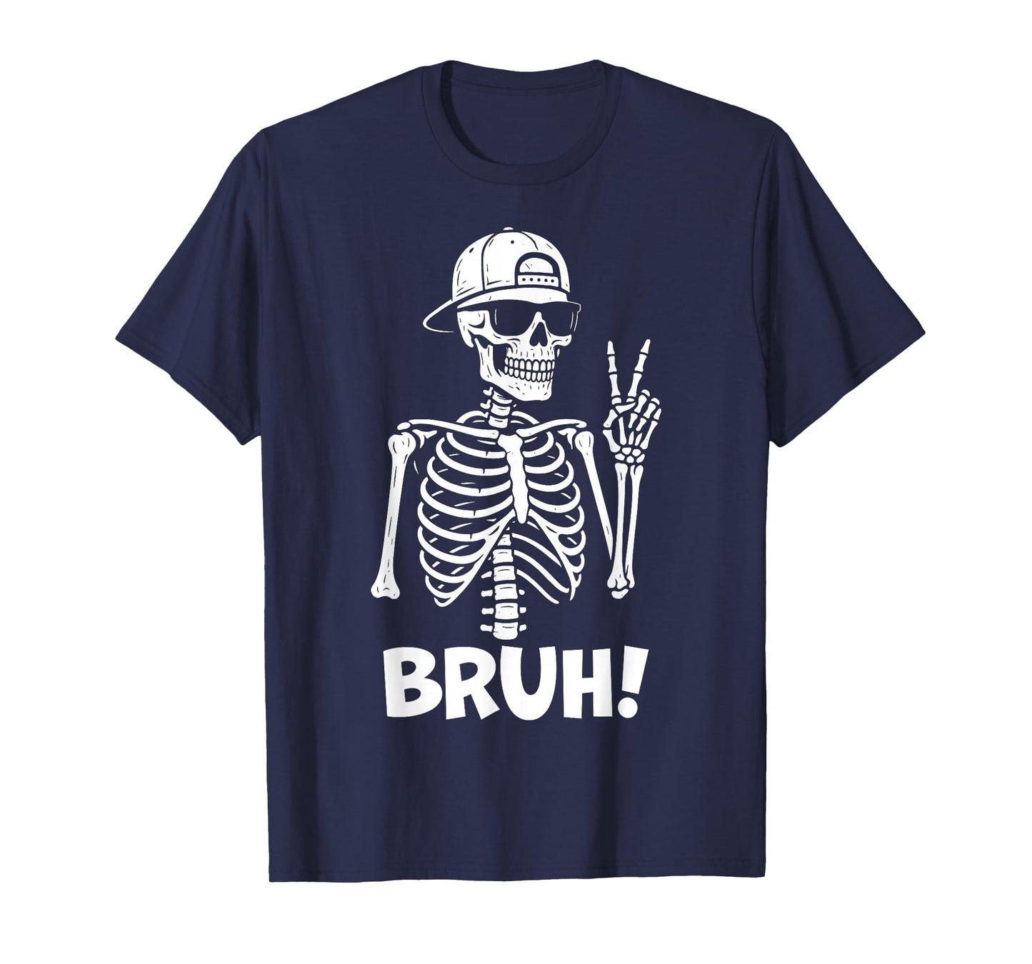 Bruh Skeleton Hand Peace Sign Halloween Skeleton Hand Sign T-Shirt