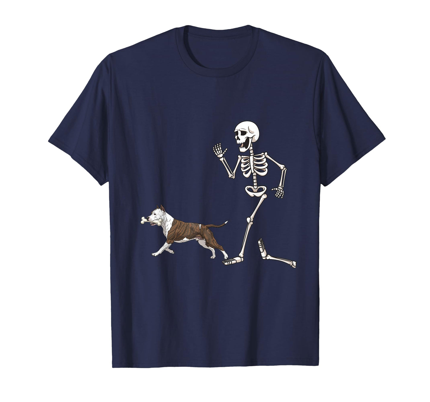 Funny Halloween American Staffordshire Terrier and Skeleton T-Shirt