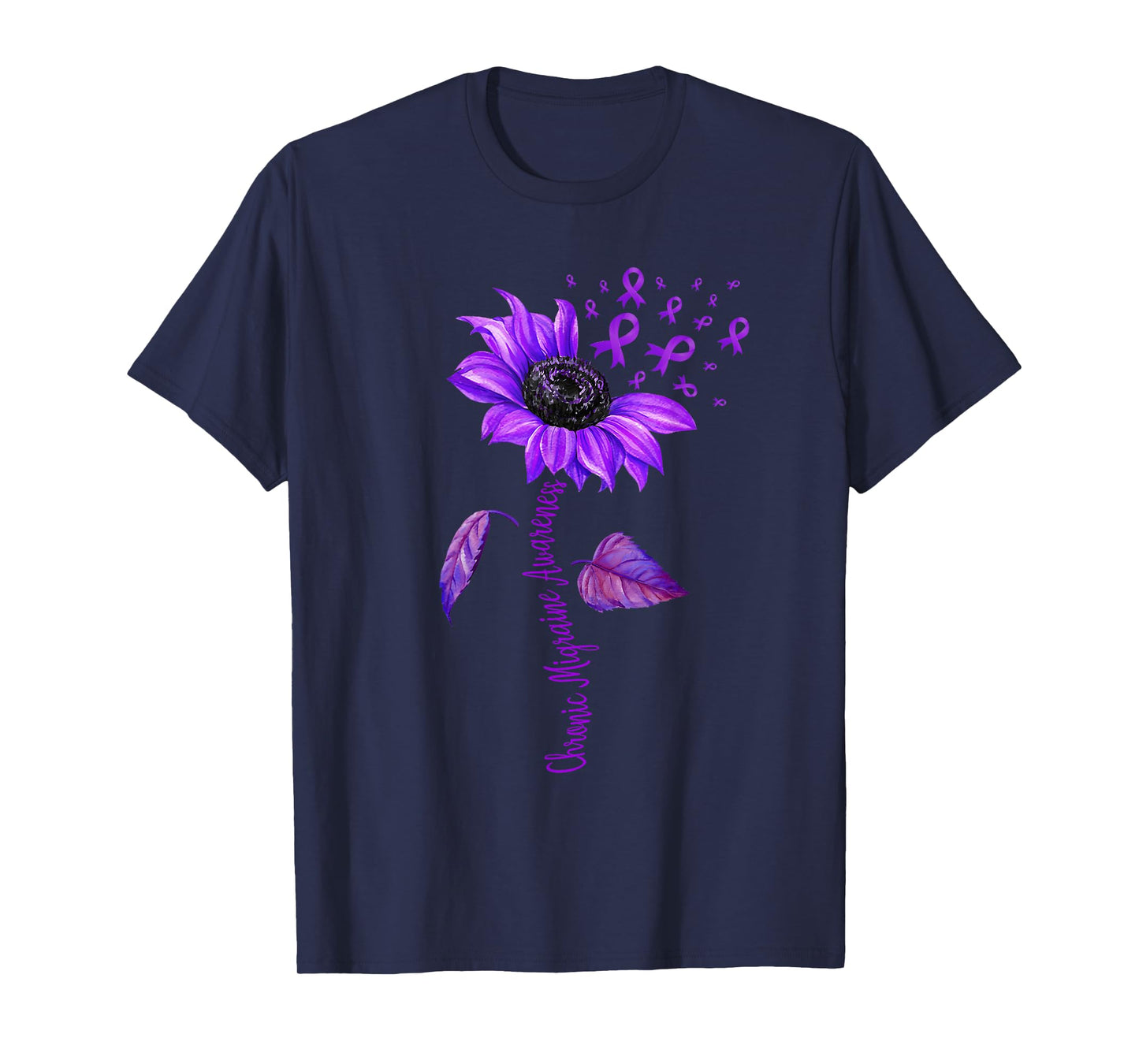 Chronic Migraine Awareness Month Sunflower Purple Ribbon T-Shirt