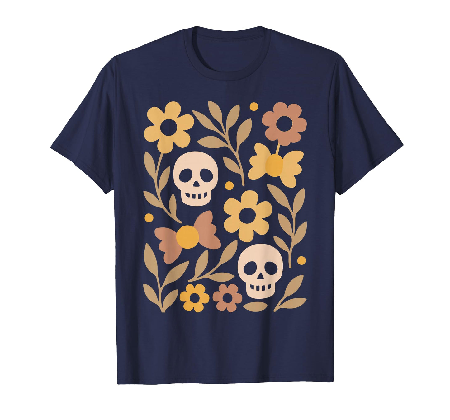 Halloween Skull and Floral Pattern Retro Autumn Spooky Shirt T-Shirt