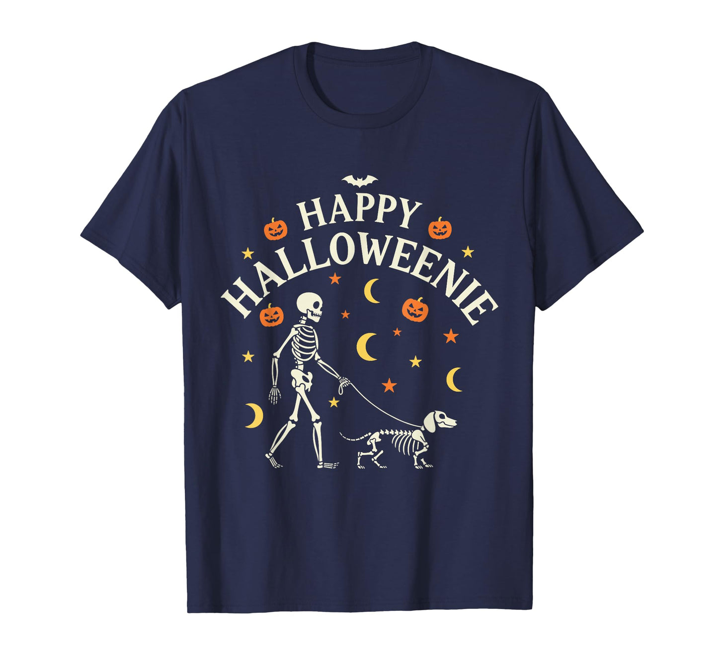 Happy Halloweenie Funny Halloween Skeleton Dachshund Dog T-Shirt