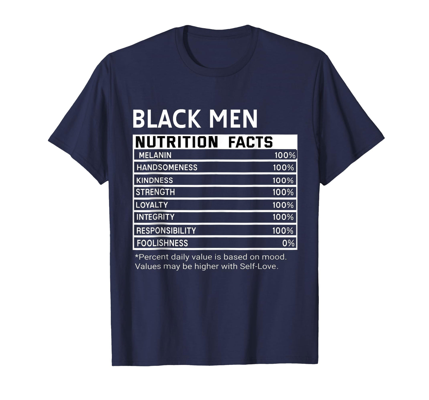 Black History Month Nutrition Facts Black Men Melanin Mens T-Shirt