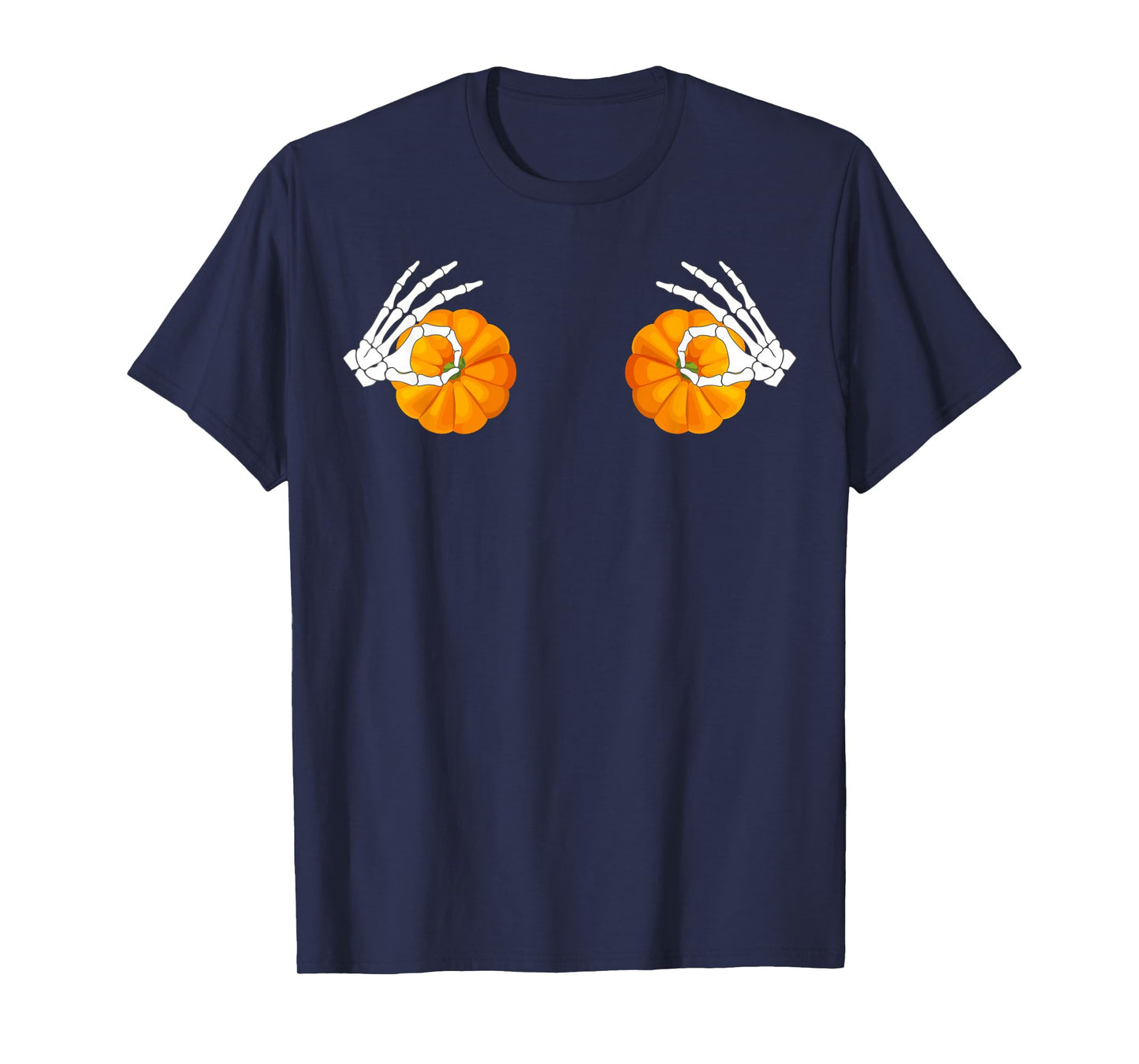 Halloween Bikini Boobs Bra Pumpkin Skeleton Hands Womens T-Shirt