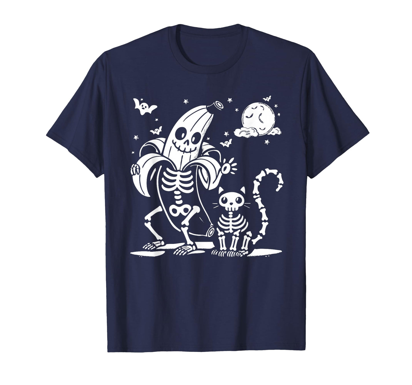 Funny cat Skeleton and Banana Skeleton for Halloween Parties T-Shirt