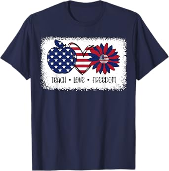 American Flag Teach Love Freedom Preschool Teacher 4th July T-Shirt