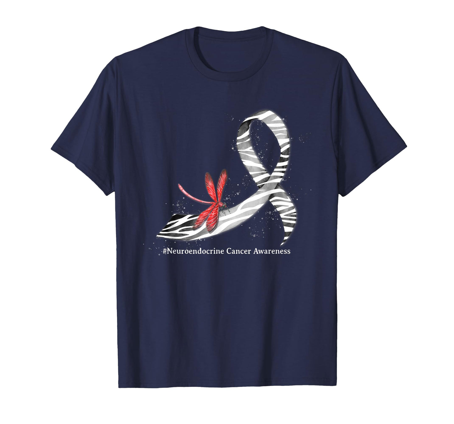 Dragonfly Zebra Ribbon Neuroendocrine Cancer Awareness T-Shirt
