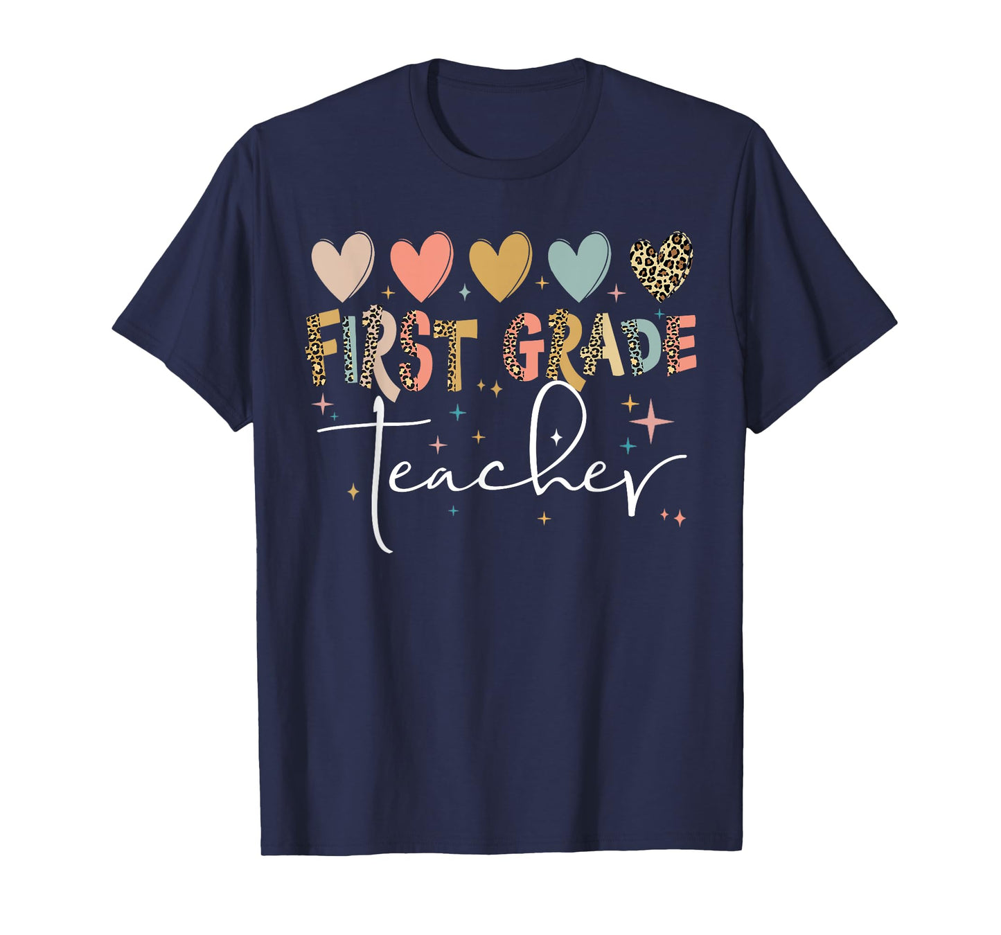 First Grade Teacher Shirt Cute Heart Leopard Back to School T-Shirt for Men Women Kids