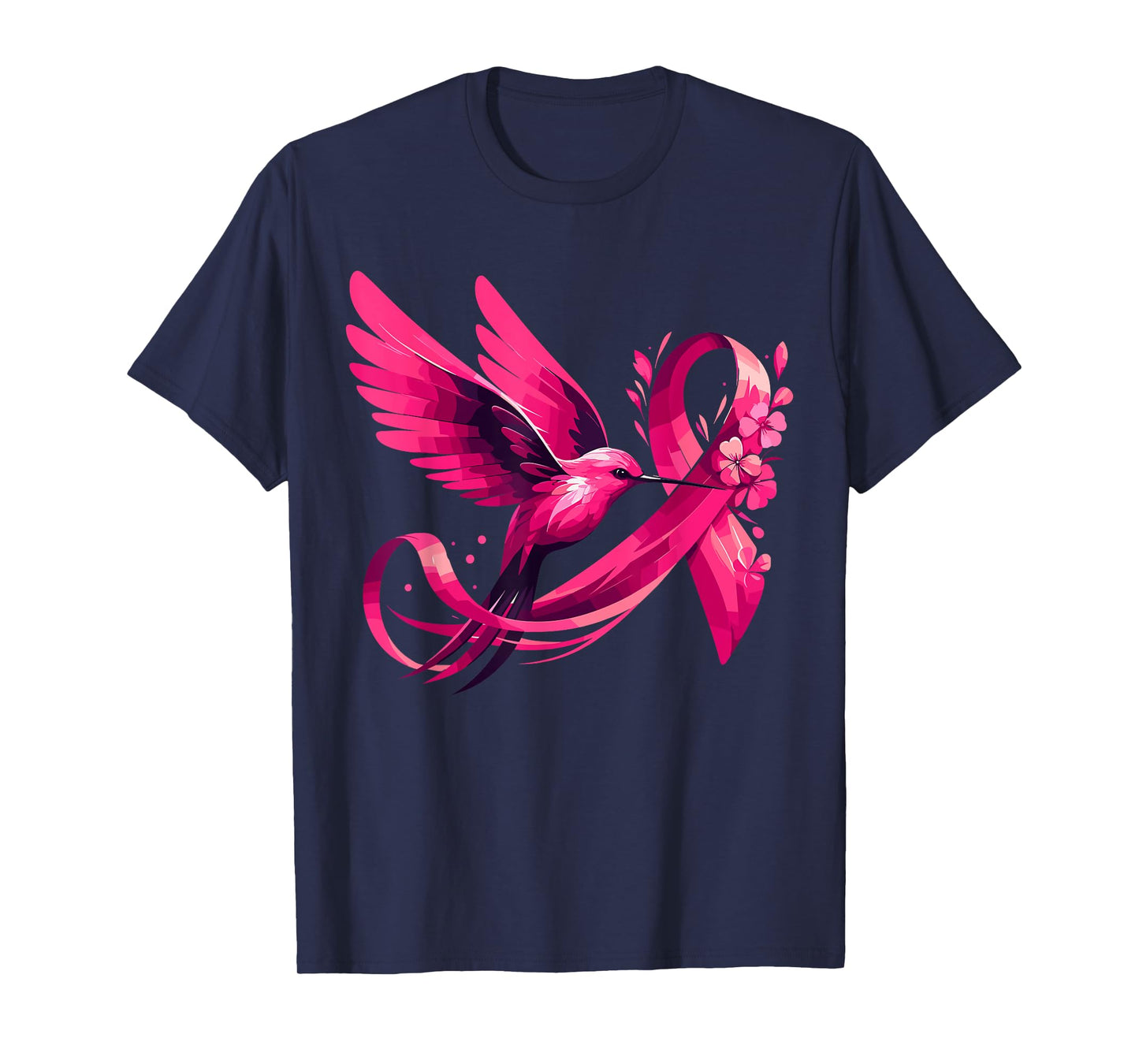 Hummingbird Flower Pink Ribbon Breast Cancer Awareness T-Shirt