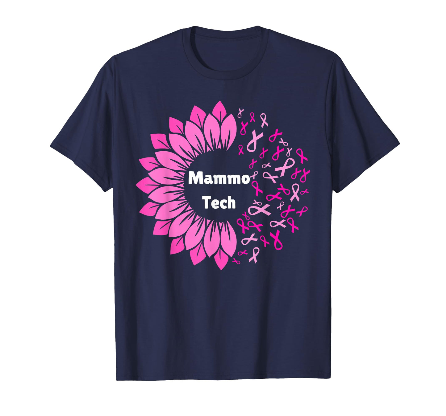 Retro Sunflower Ribbon Mammo Tech Mammography Technologist T-Shirt