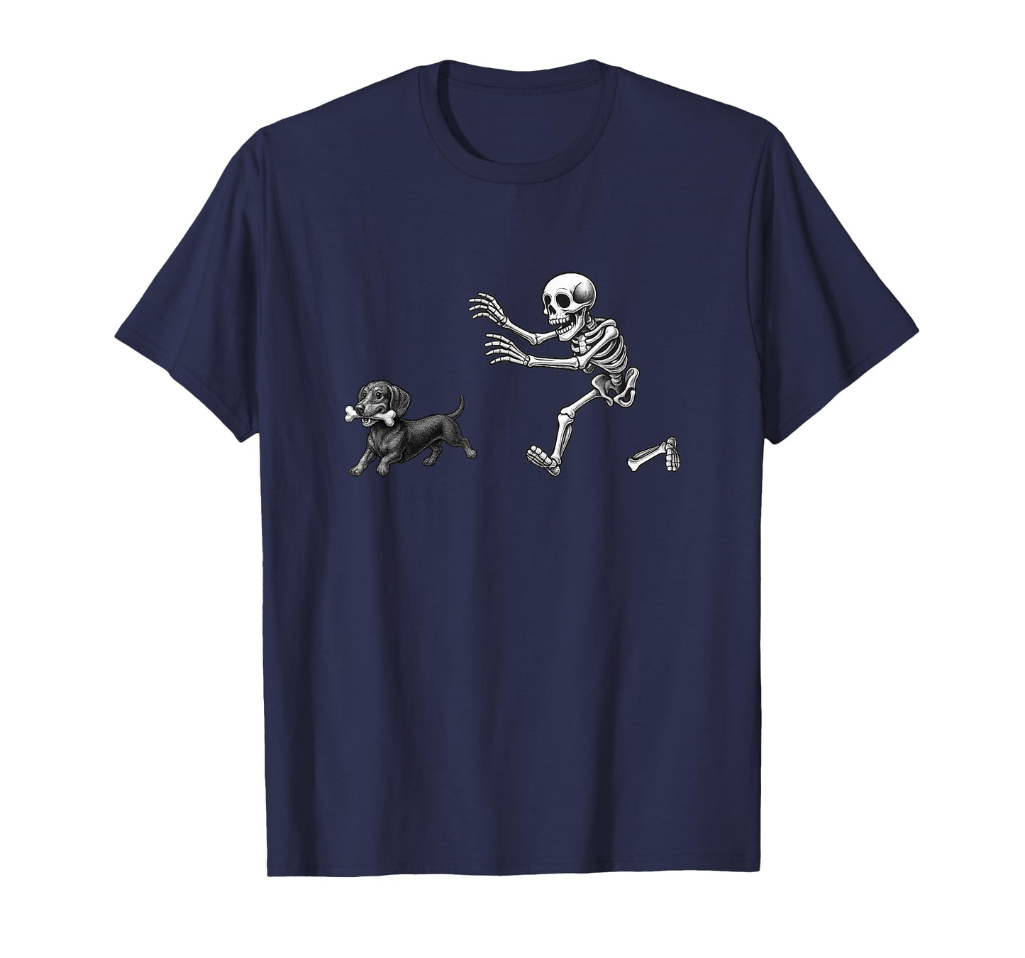 Funny Skeleton Chasing Dachshund Dog Halloween Dogs Lover T-Shirt