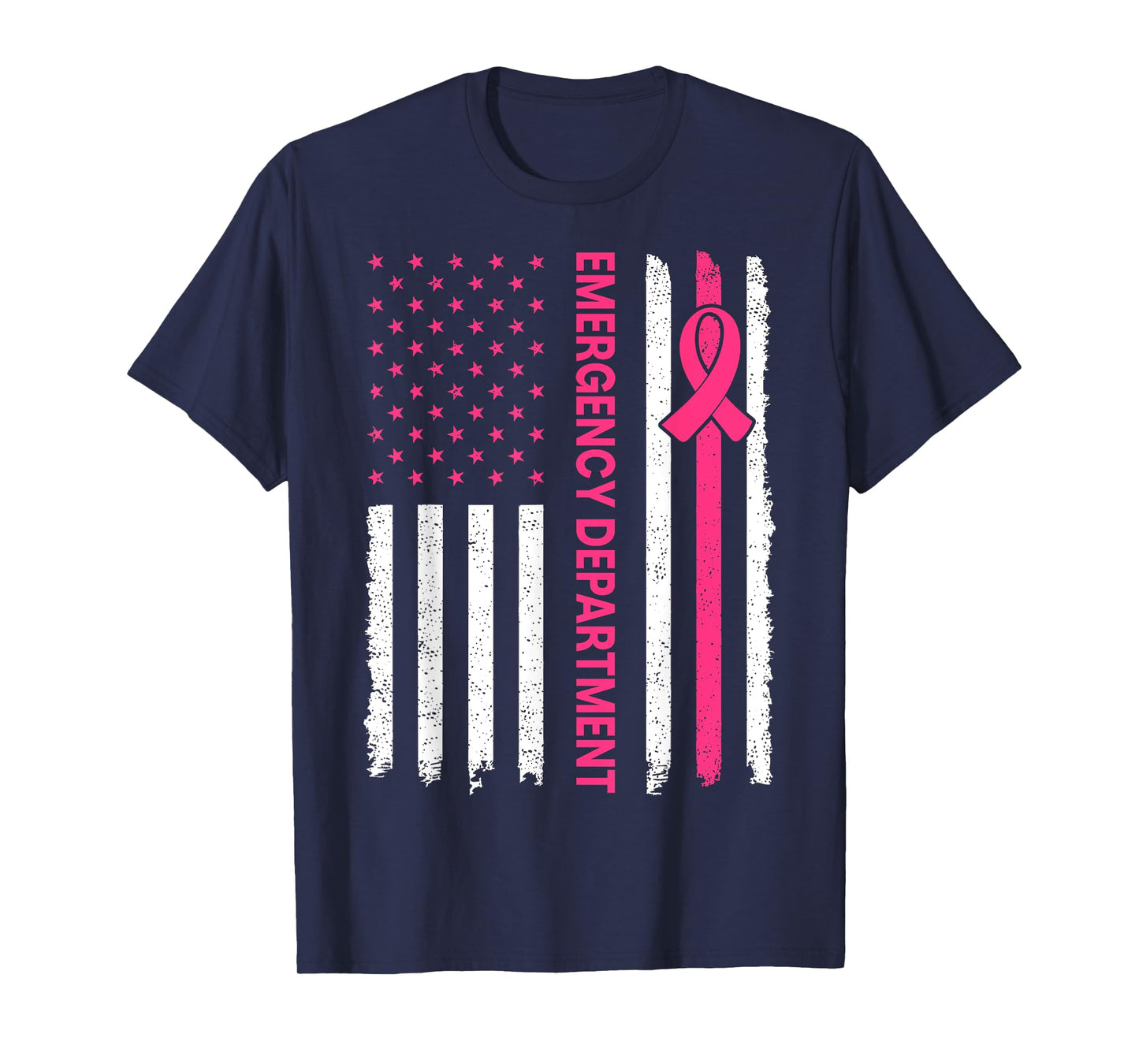 Emergency Department Breast Cancer Awareness Us Flag Nurse T-Shirt
