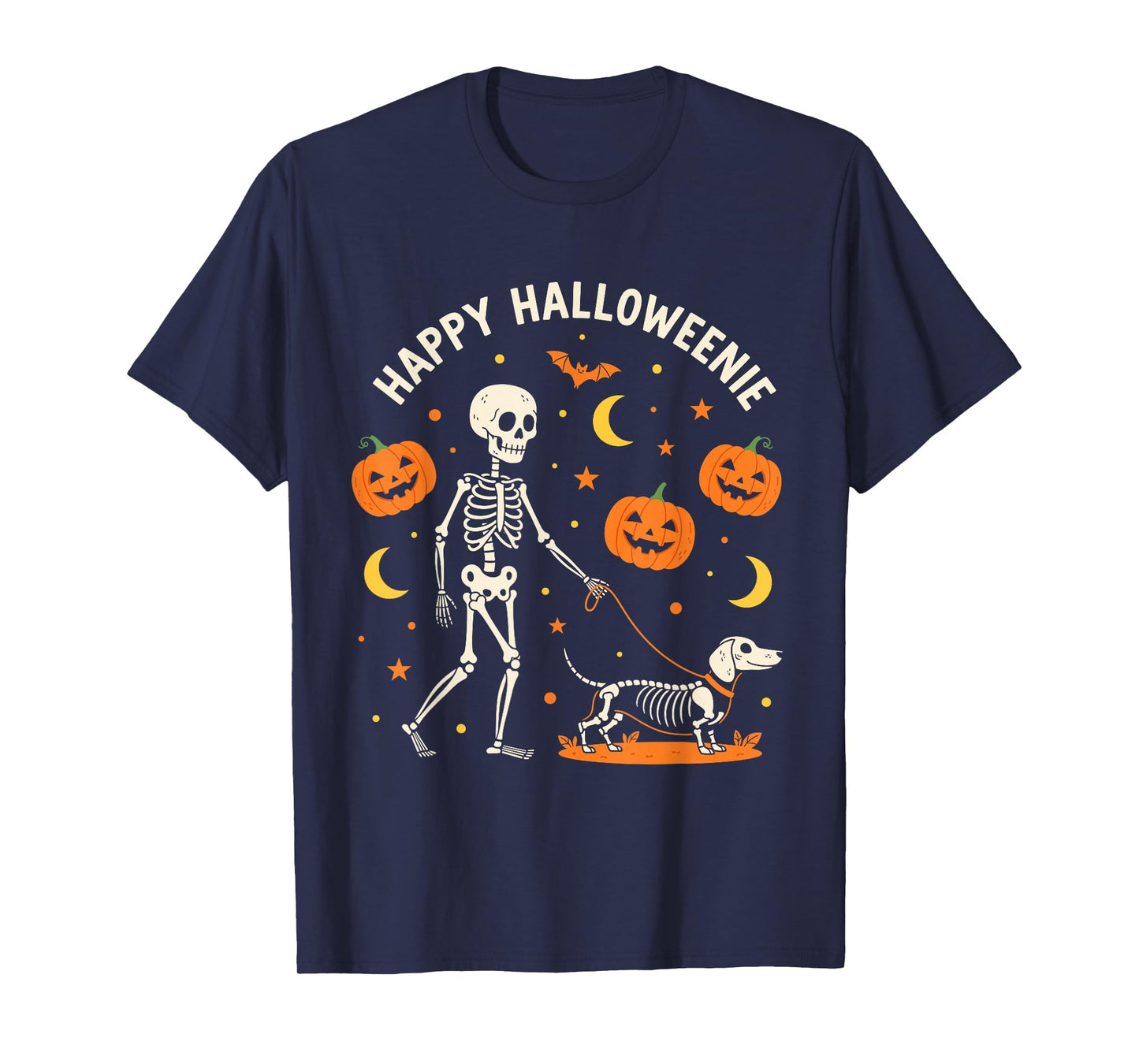 Happy Halloweenie Funny Halloween Skeleton Dachshund Dog T-Shirt