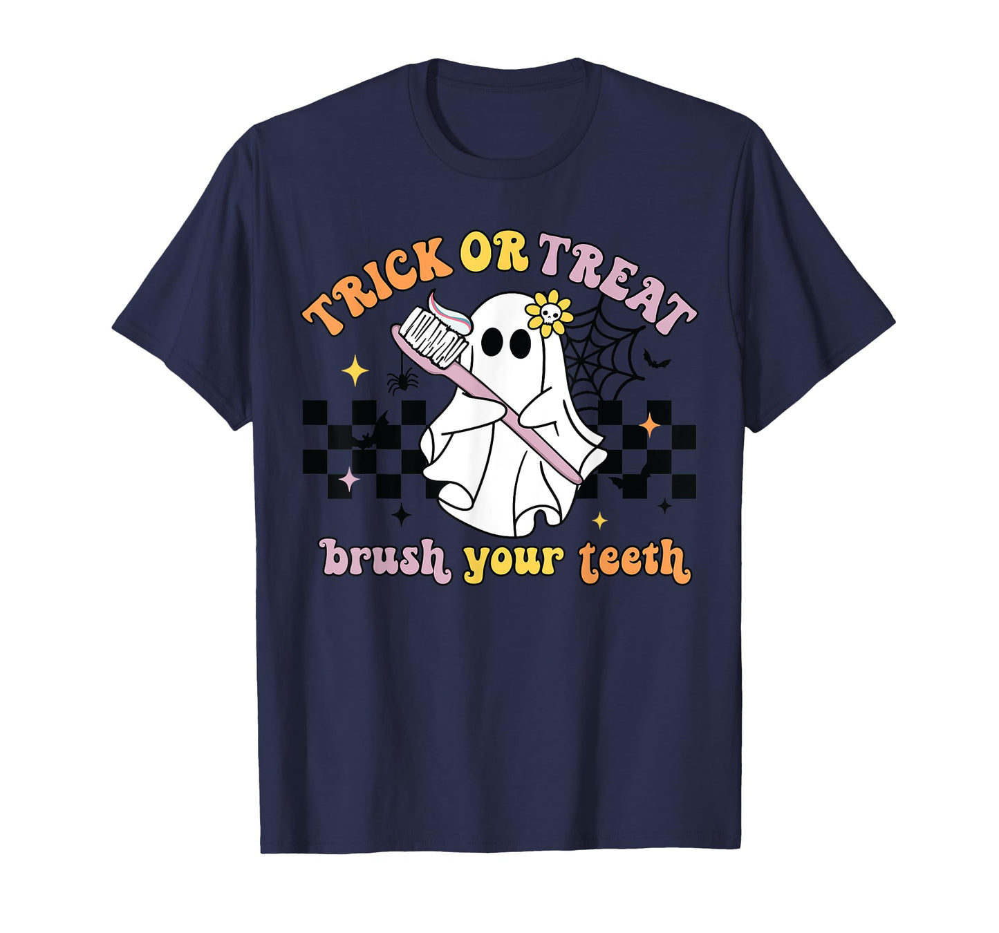 Trick Or Treat Brush Your Teeth Retro Halloween Cute Dentist T-Shirt