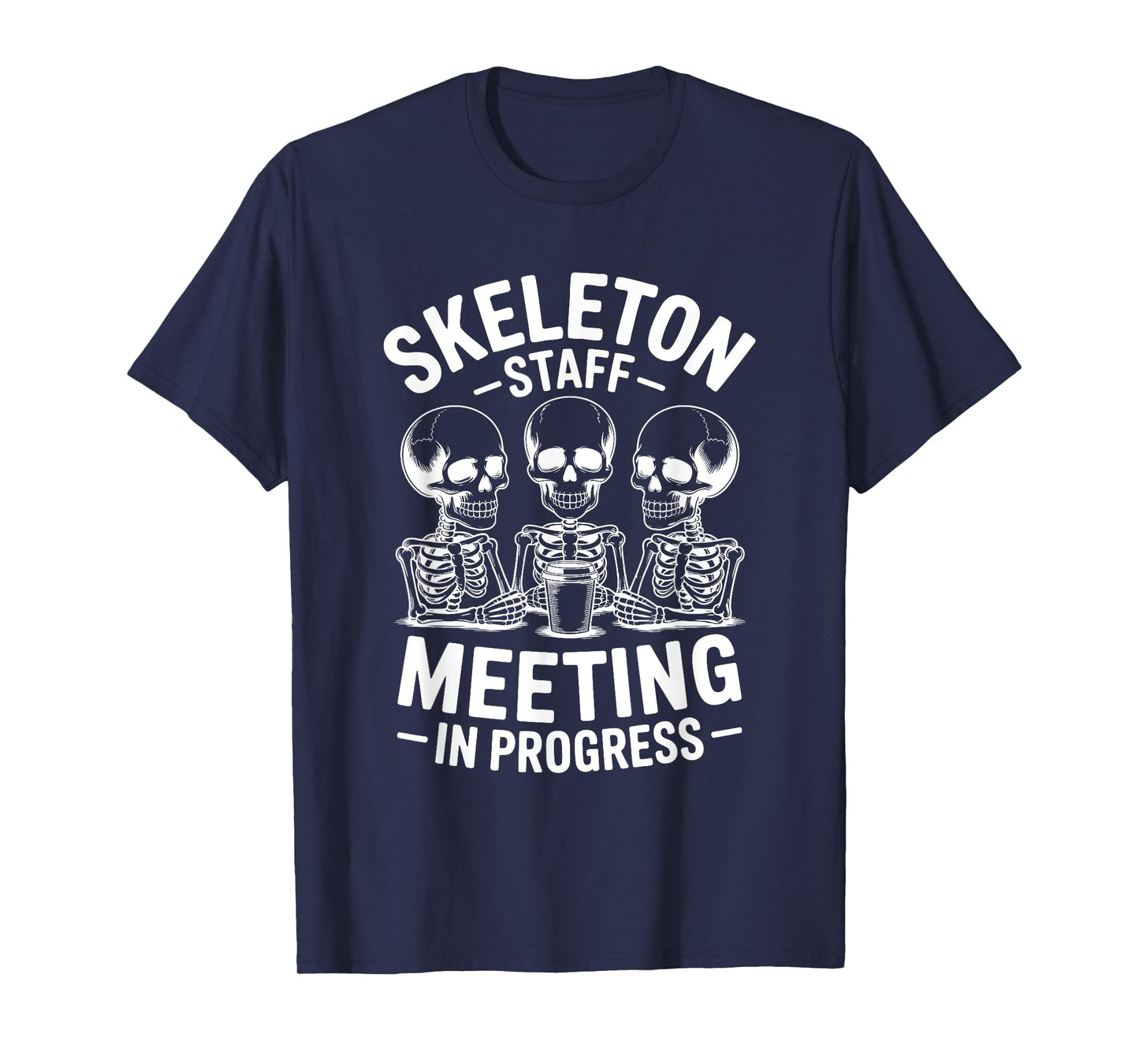 Skeleton Staff Meeting in Progress Matching Halloween Office T-Shirt