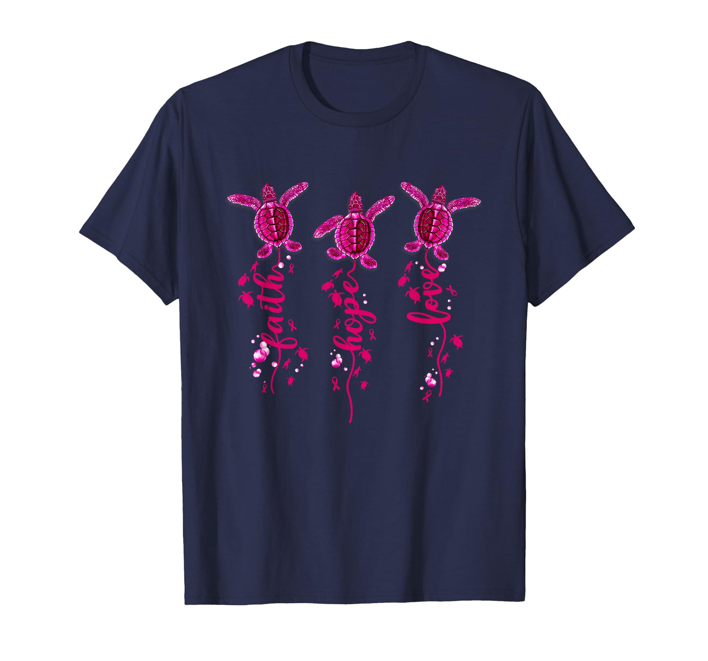 Turtle Faith Hope Love Pink Ribbon Breast Cancer Awareness T-Shirt