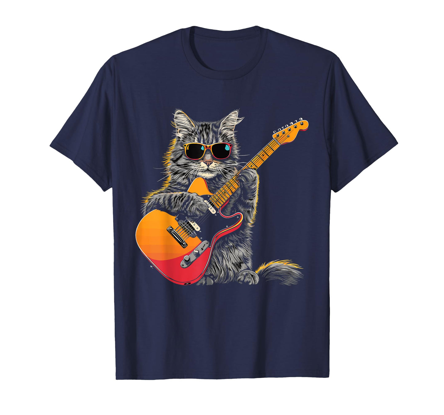 Rock Cat Playing Guitar - Funny cool Guitar Cat T-Shirt for Men Women