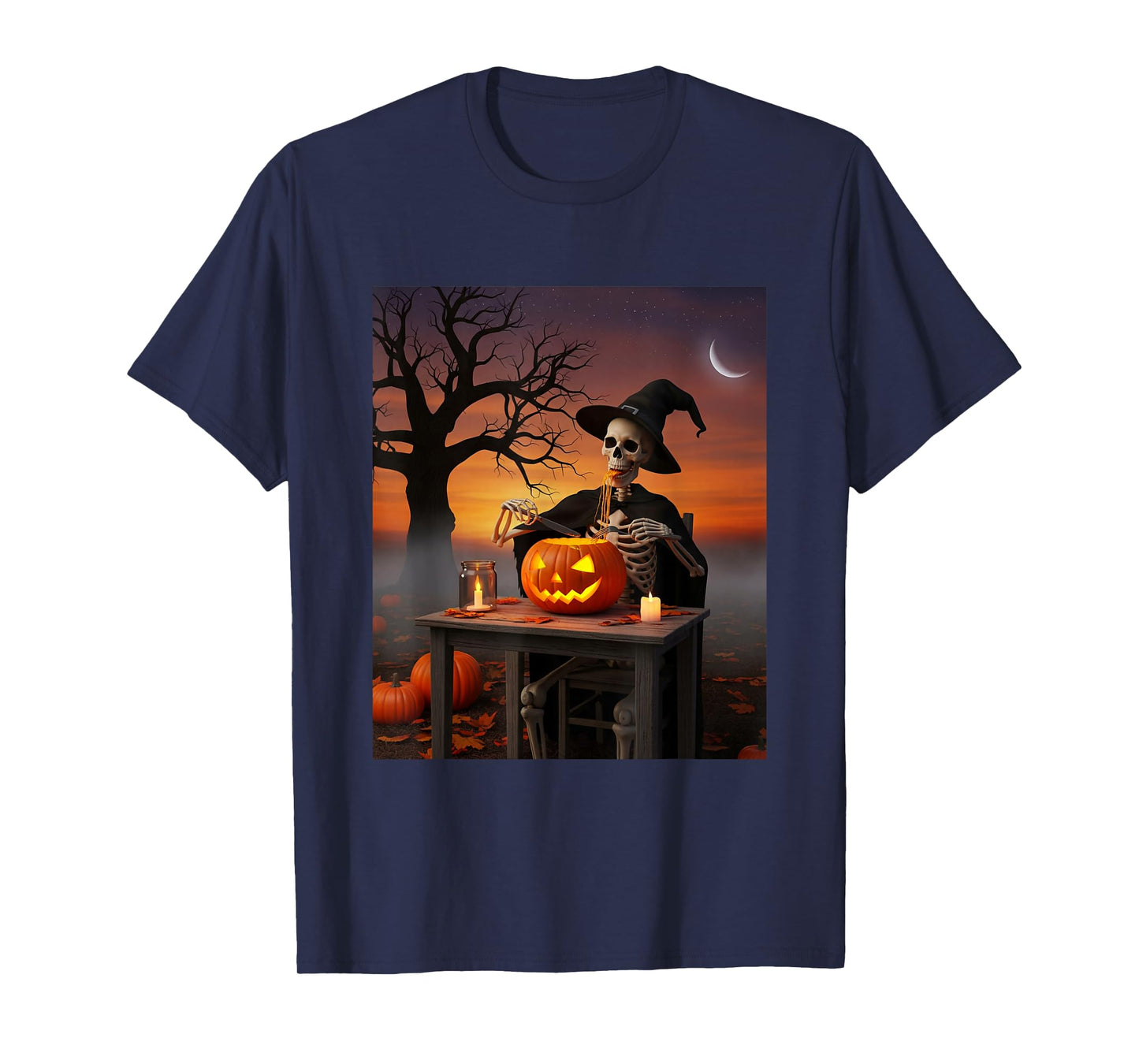 Skeleton Eating Pumpkin T-Shirt