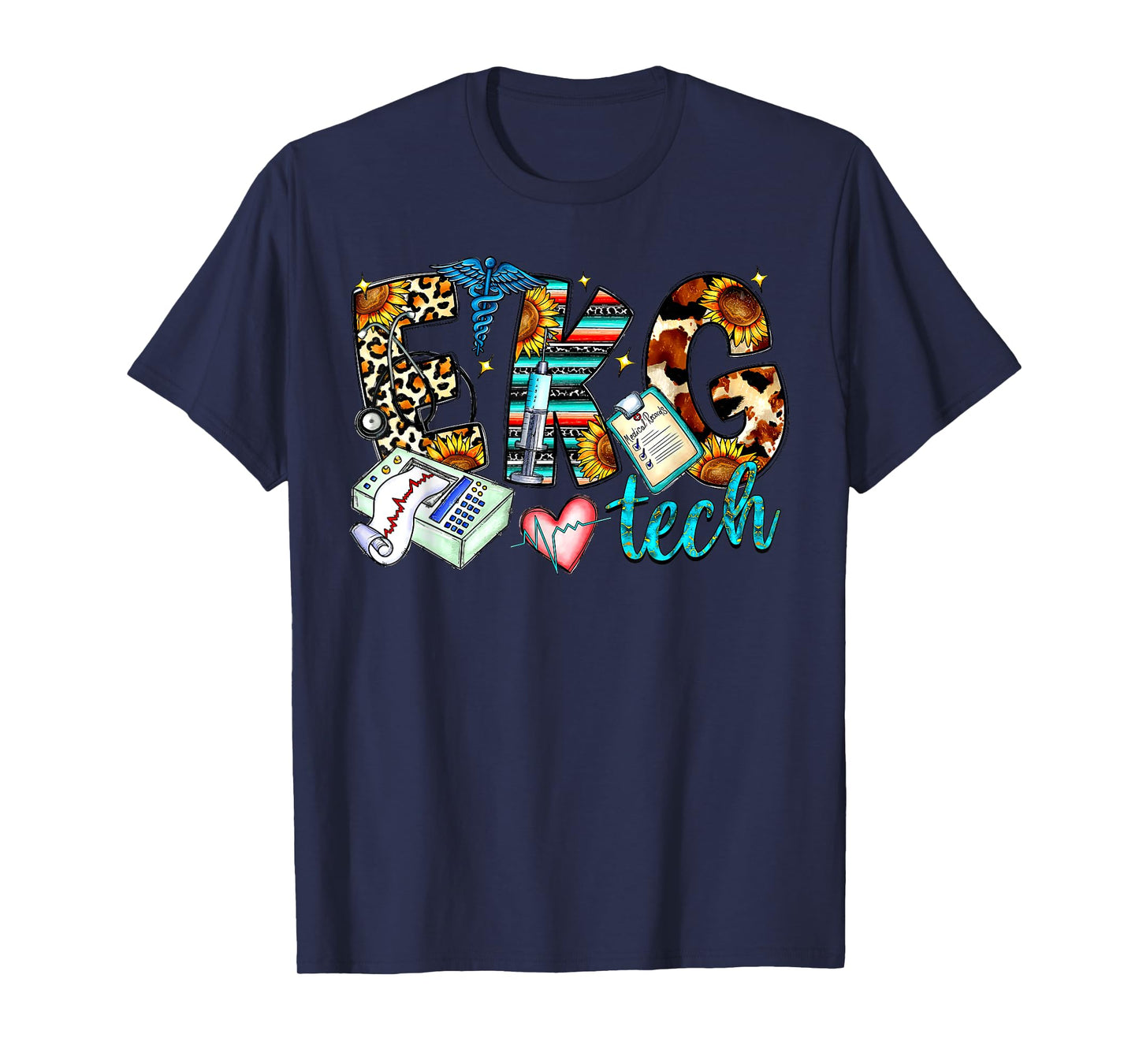 Retro Leopard EKG Tech Apparel Electrocardiogram Specialist T-Shirt