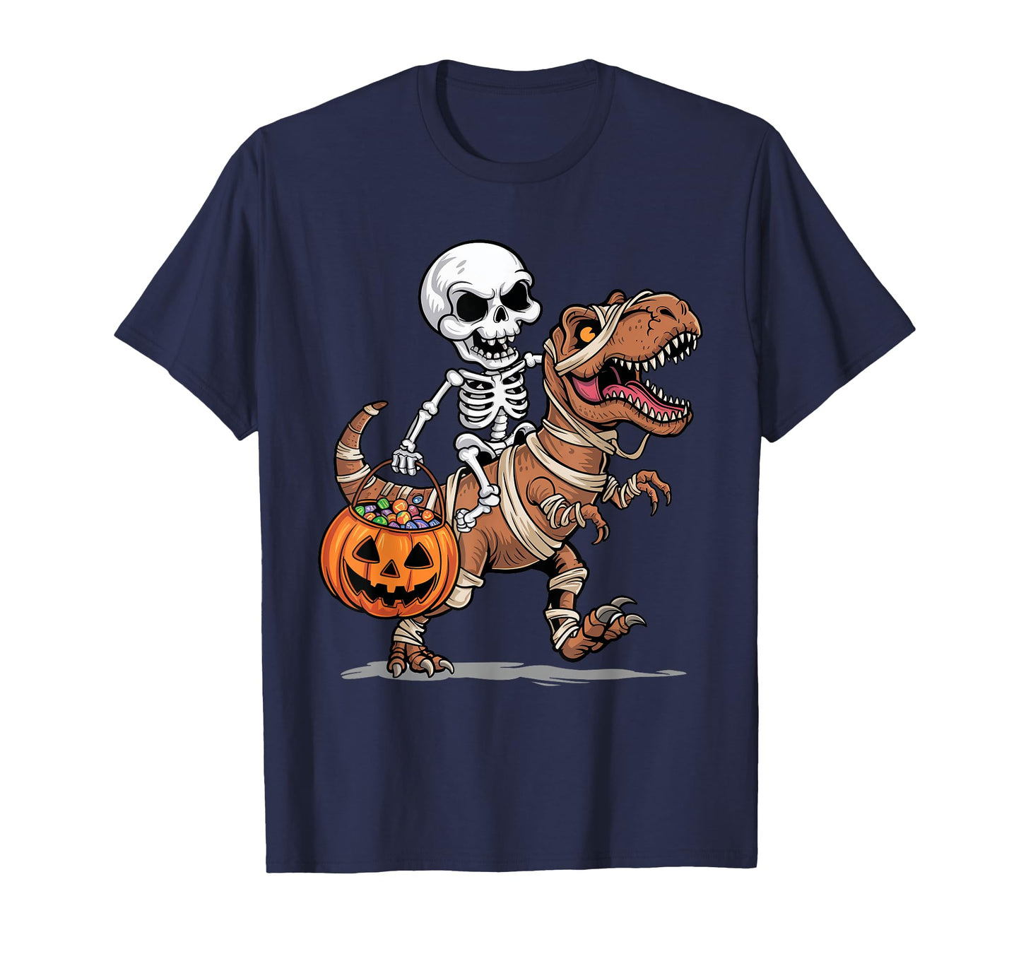 Skeleton Riding Mummy Dinosaur T Rex Toddler Kids Halloween T-Shirt