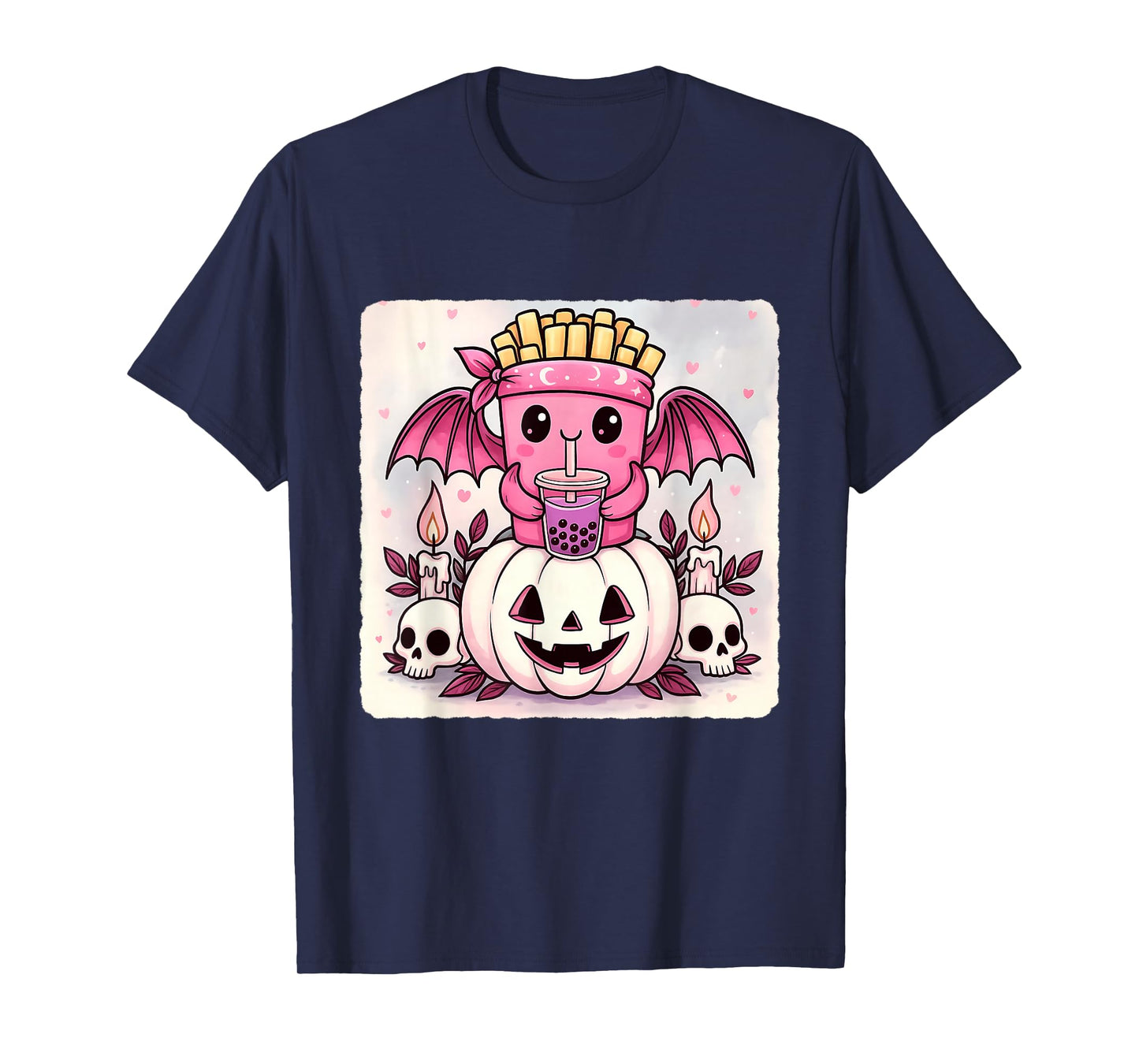 French Fries Bat Kawaii Pastel Goth Creepy Cute Skeleton T-Shirt