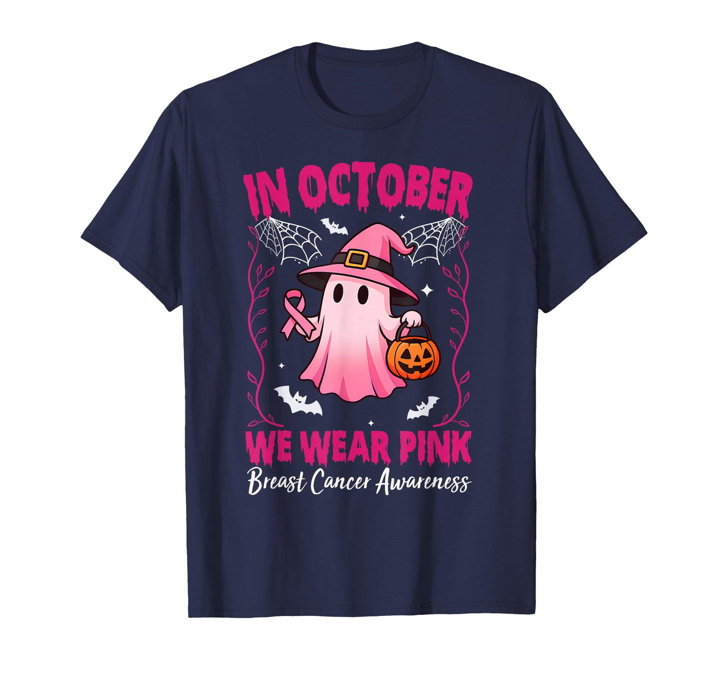 in October We Wear Pink Breast Cancer Awareness Halloween T-Shirt