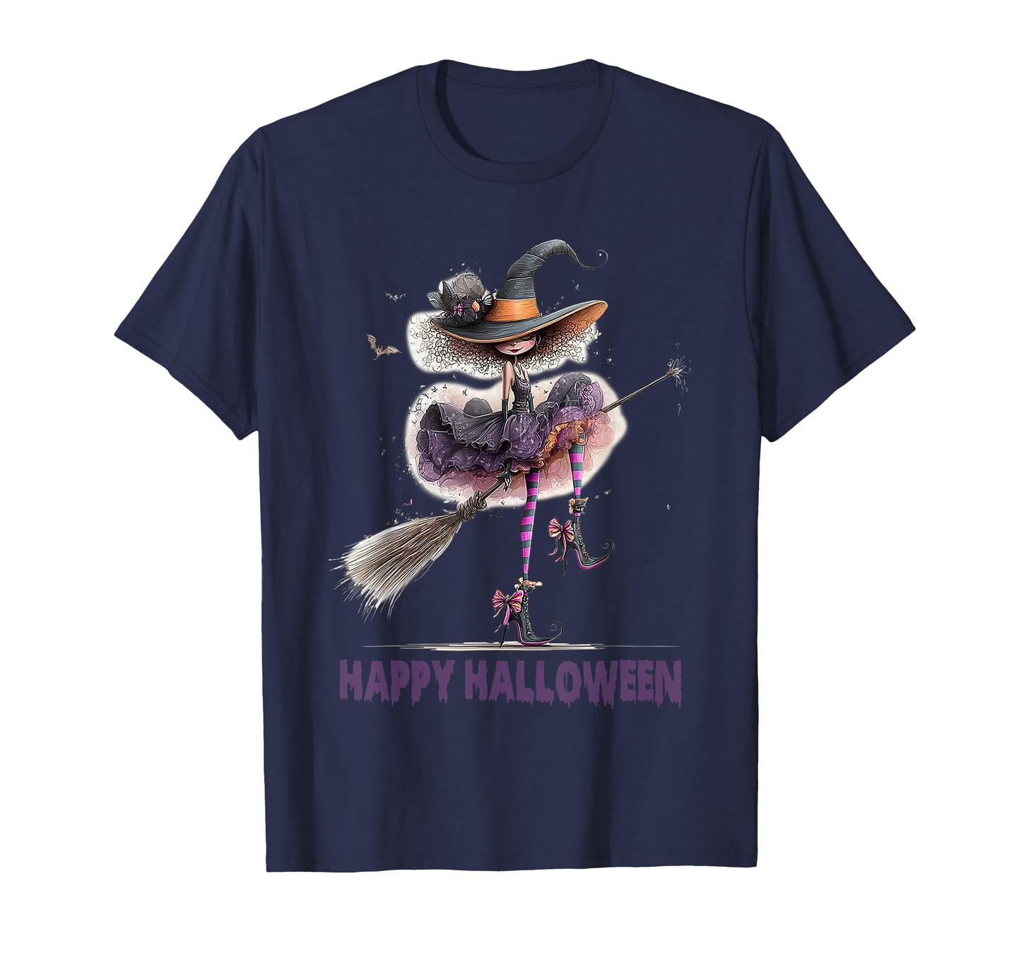 Spooky Witch High Heels with Black Cat Halloween Pumpkin T-Shirt