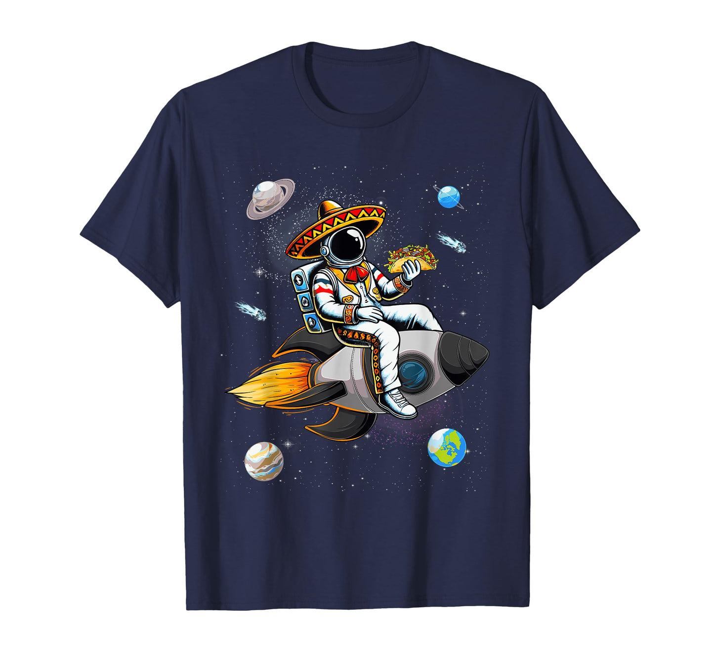 Funny Astronaut & Taco Sombrero Cinco De Mayo Mexican Fiesta T-Shirt