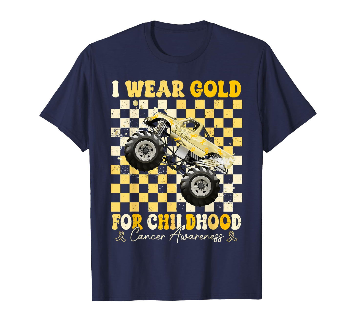 I Wear Gold for Childhood Cancer Awareness Monster Truck Kid T-Shirt