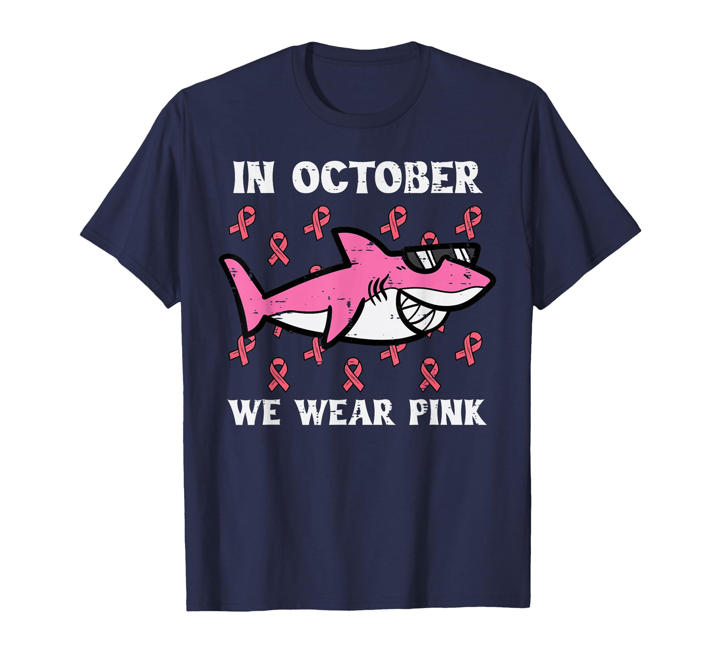October We Wear Pink Shark Breast Cancer Awareness Boys Kids T-Shirt