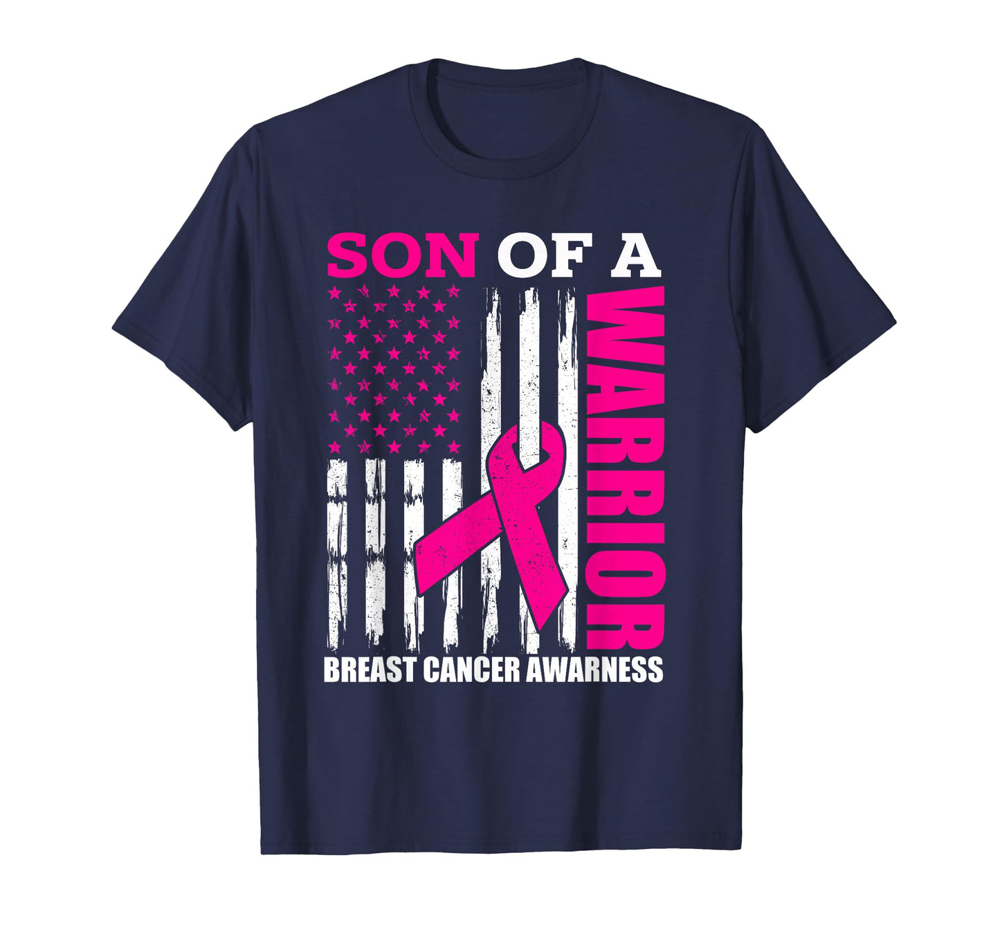 Son Of A Warrior Breast Cancer Awareness USA Flag Pink T-Shirt