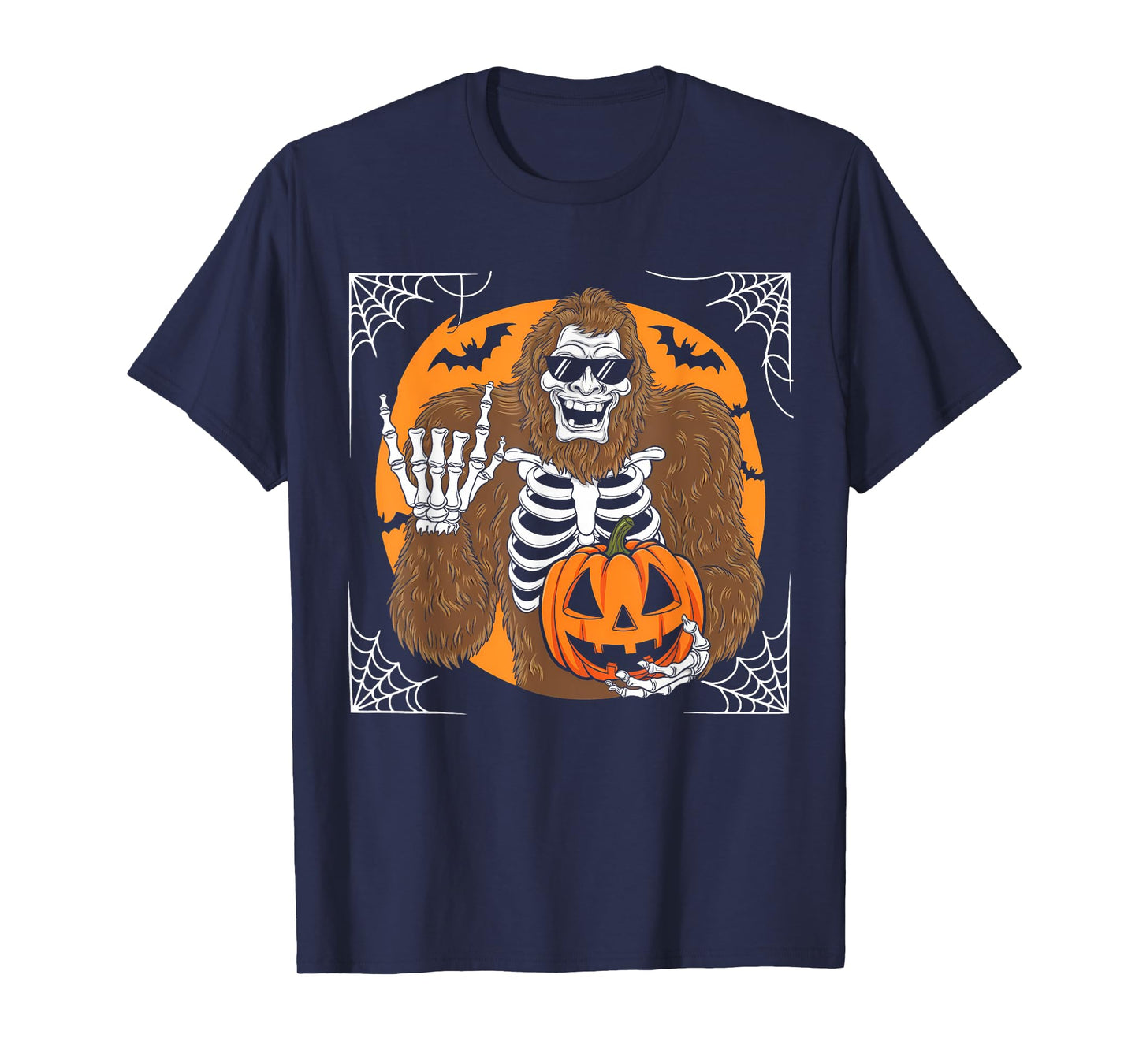 Halloween Spooky Bigfoot Jack O Lantern Skeleton Men Boys T-Shirt