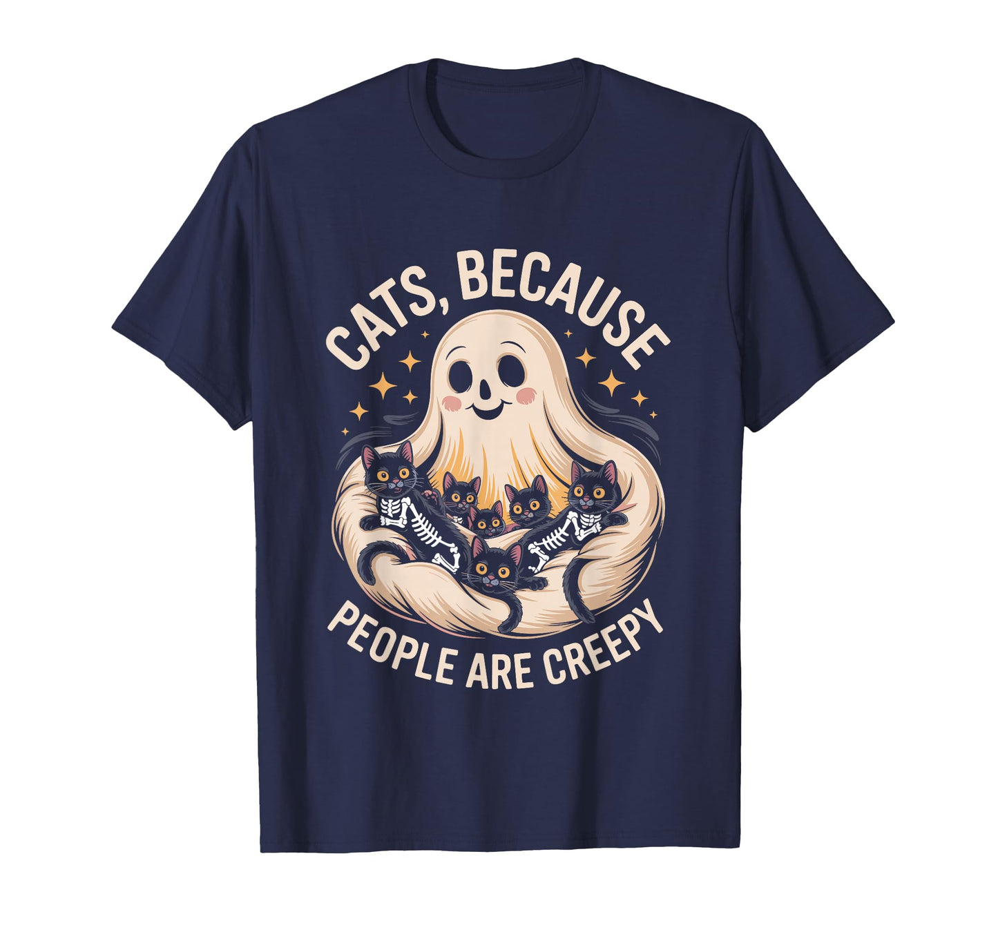 Cats Because People are Creepy Halloween Ghost Skeleton Cats T-Shirt