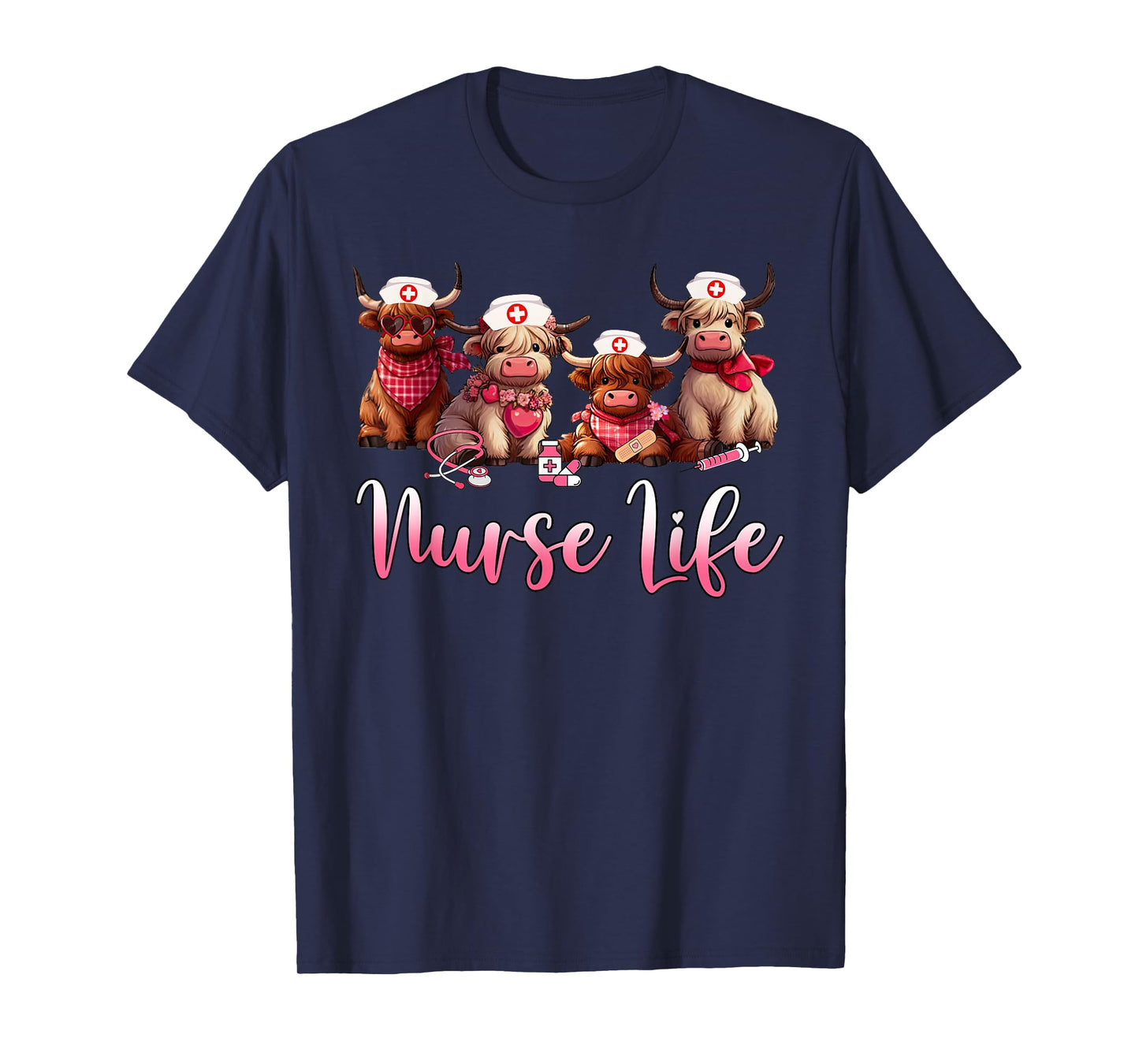 Cute Highland Cow Nurse Life Nursing Farm Animal Lover T-Shirt