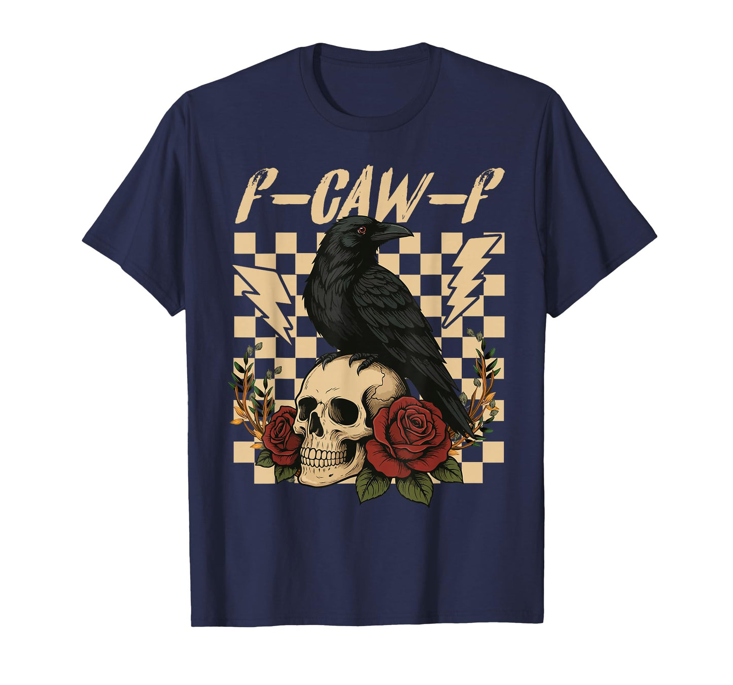 Halloween F Caw F Black Raven Bird F-Caw-F Crow Checkered T-Shirt