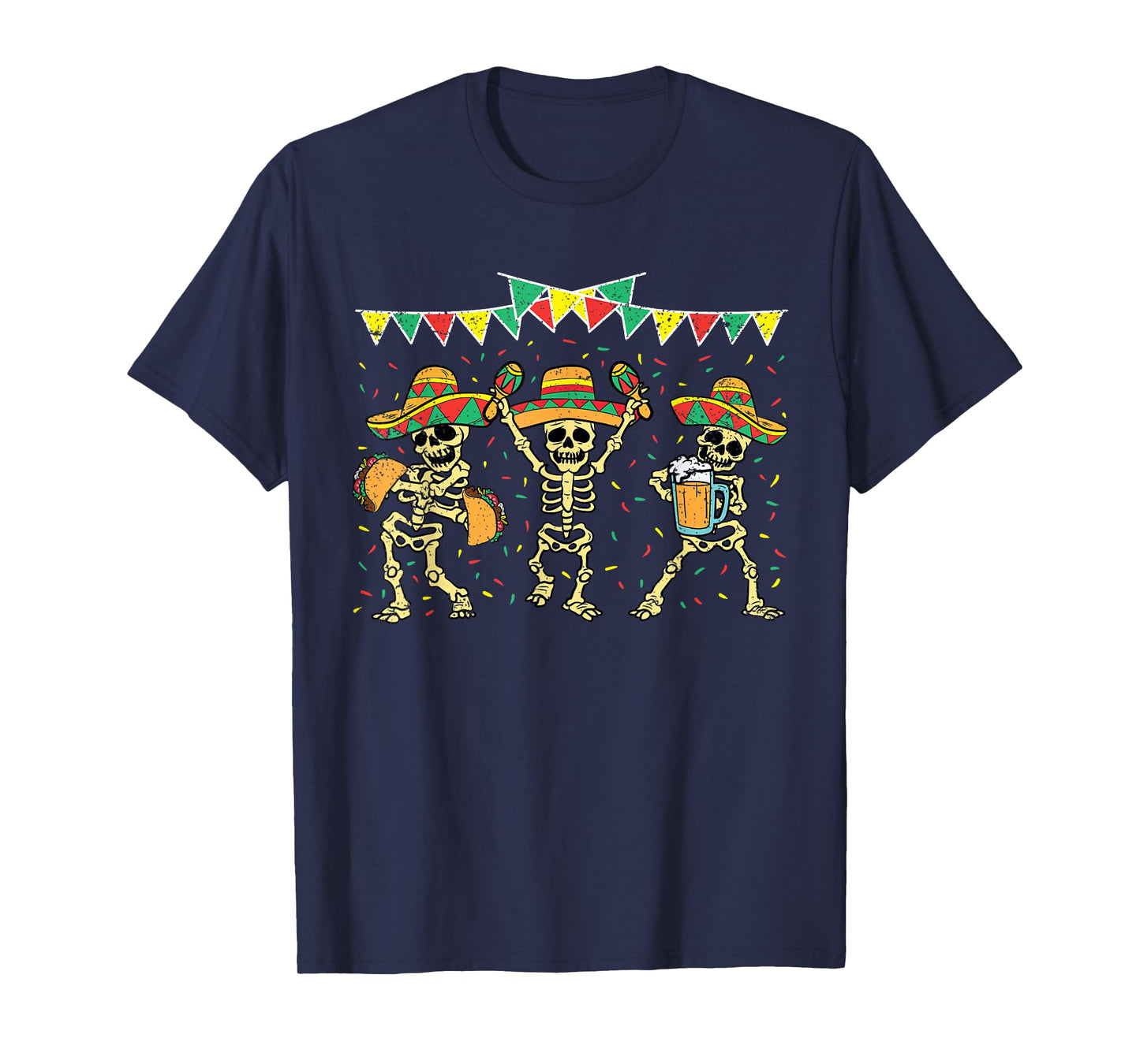 Mexican Skeleton Cinco De Mayo Funny Sombrero Baracas Fiesta T-Shirt