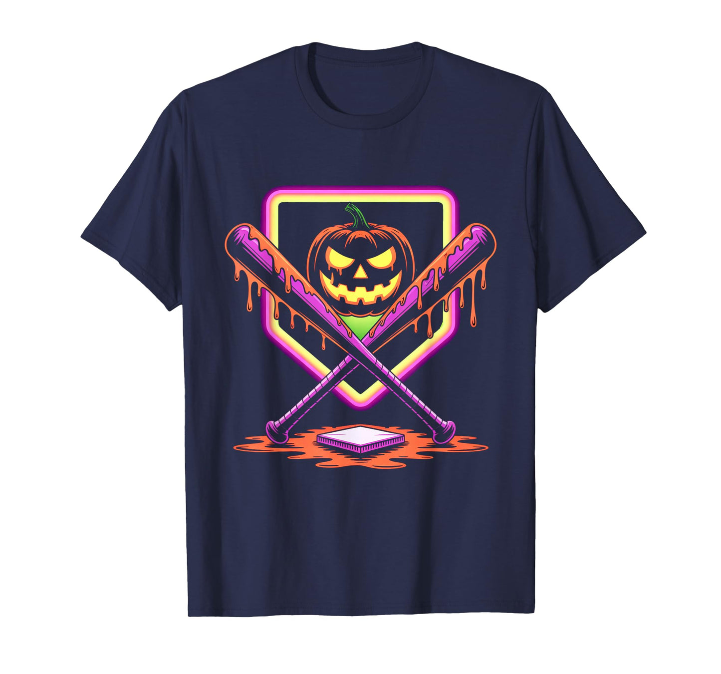 Halloween Pumpkin Baseball Crossed Bats Dripping Horror T-Shirt