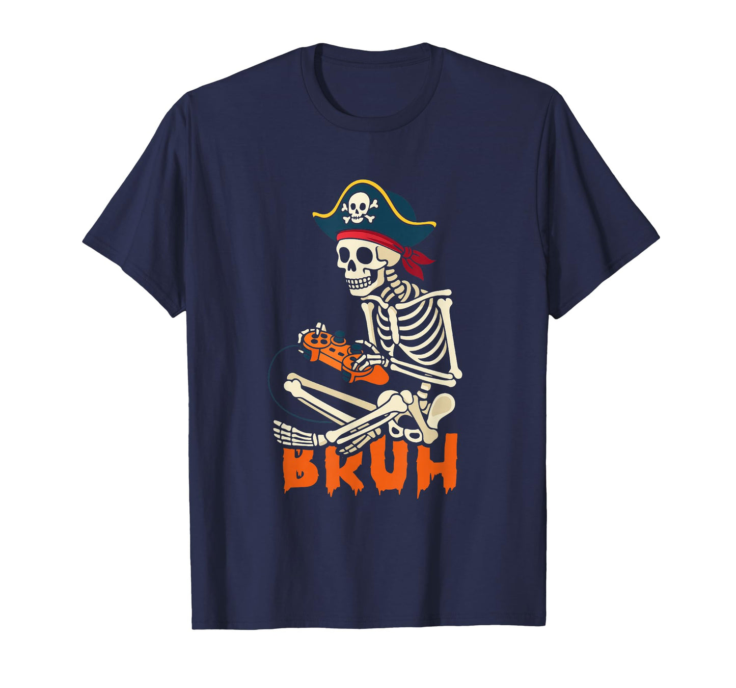 Bruh Gamer Skeleton Pirate Halloween Boys Men Kids T-Shirt