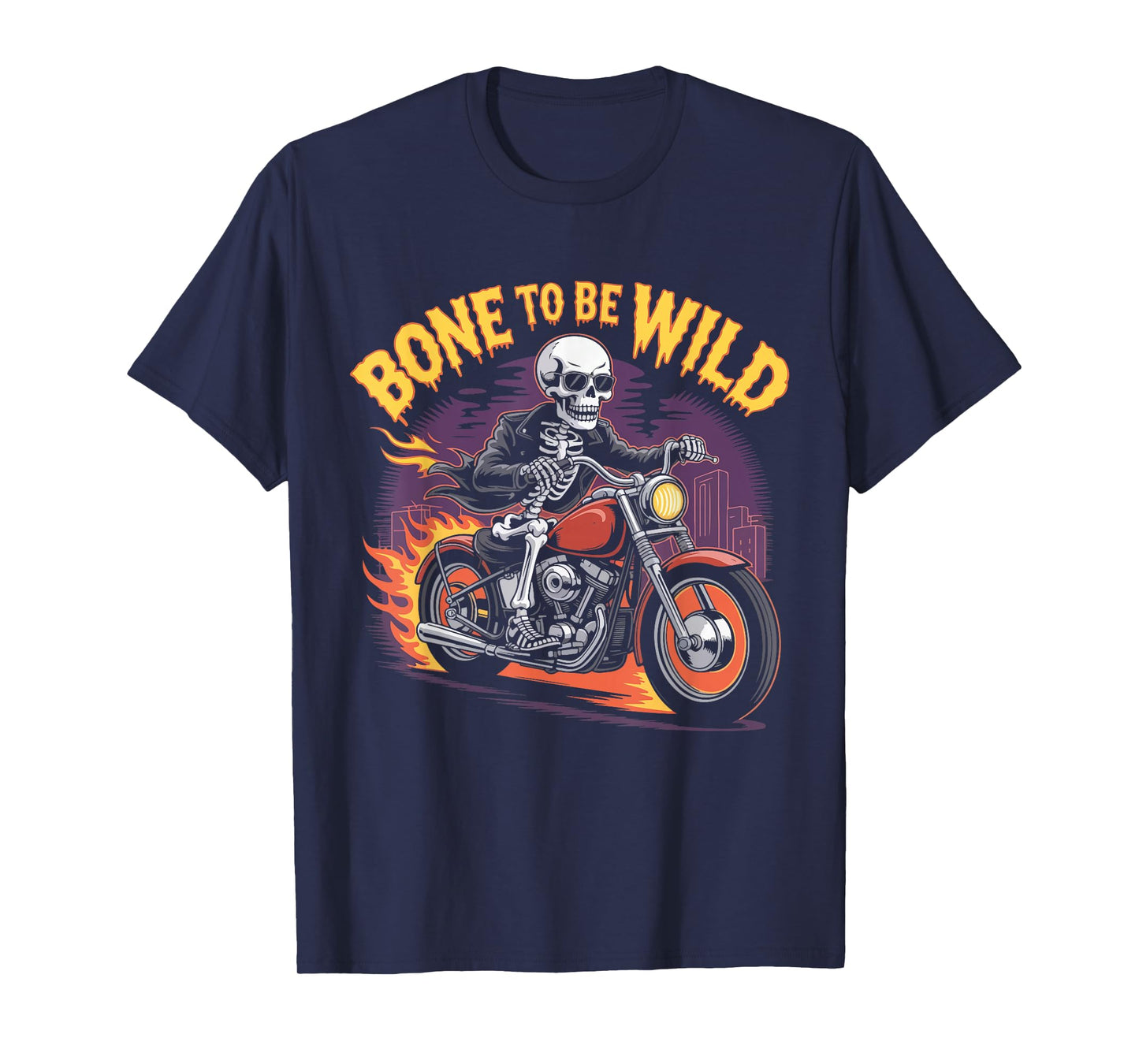 Bone to Be Wild Skeleton Biker Motorcycle Halloween Design T-Shirt