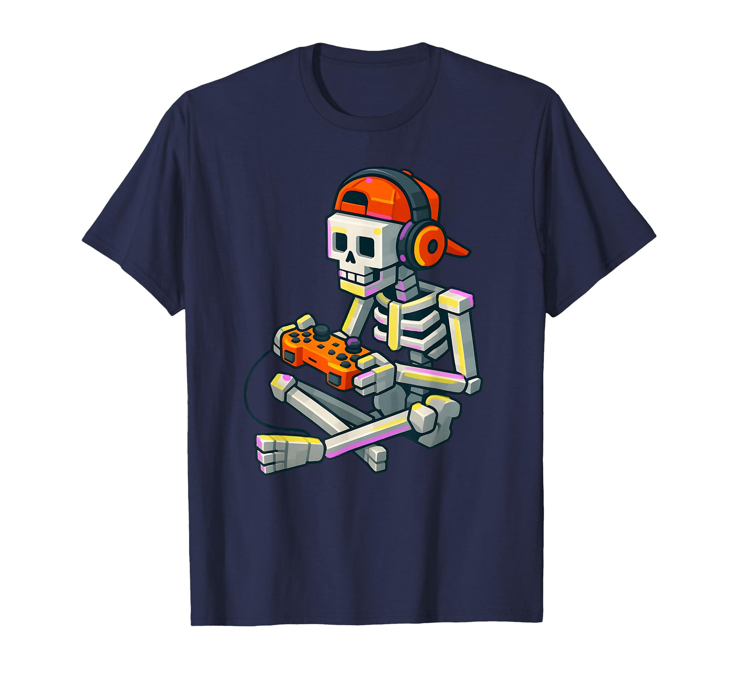 Halloween Skeleton Gamer Pixel Video Gaming Boys Men Kids T-Shirt