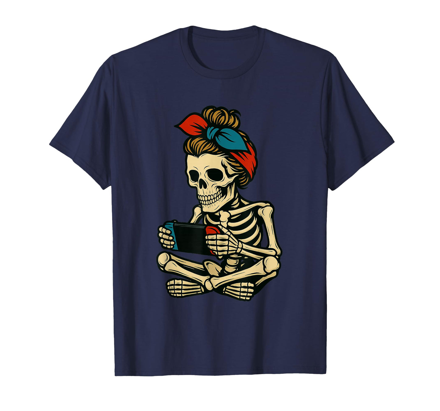 Messy Bun Gamer Girl Funny Skeleton Halloween Gaming Kids T-Shirt
