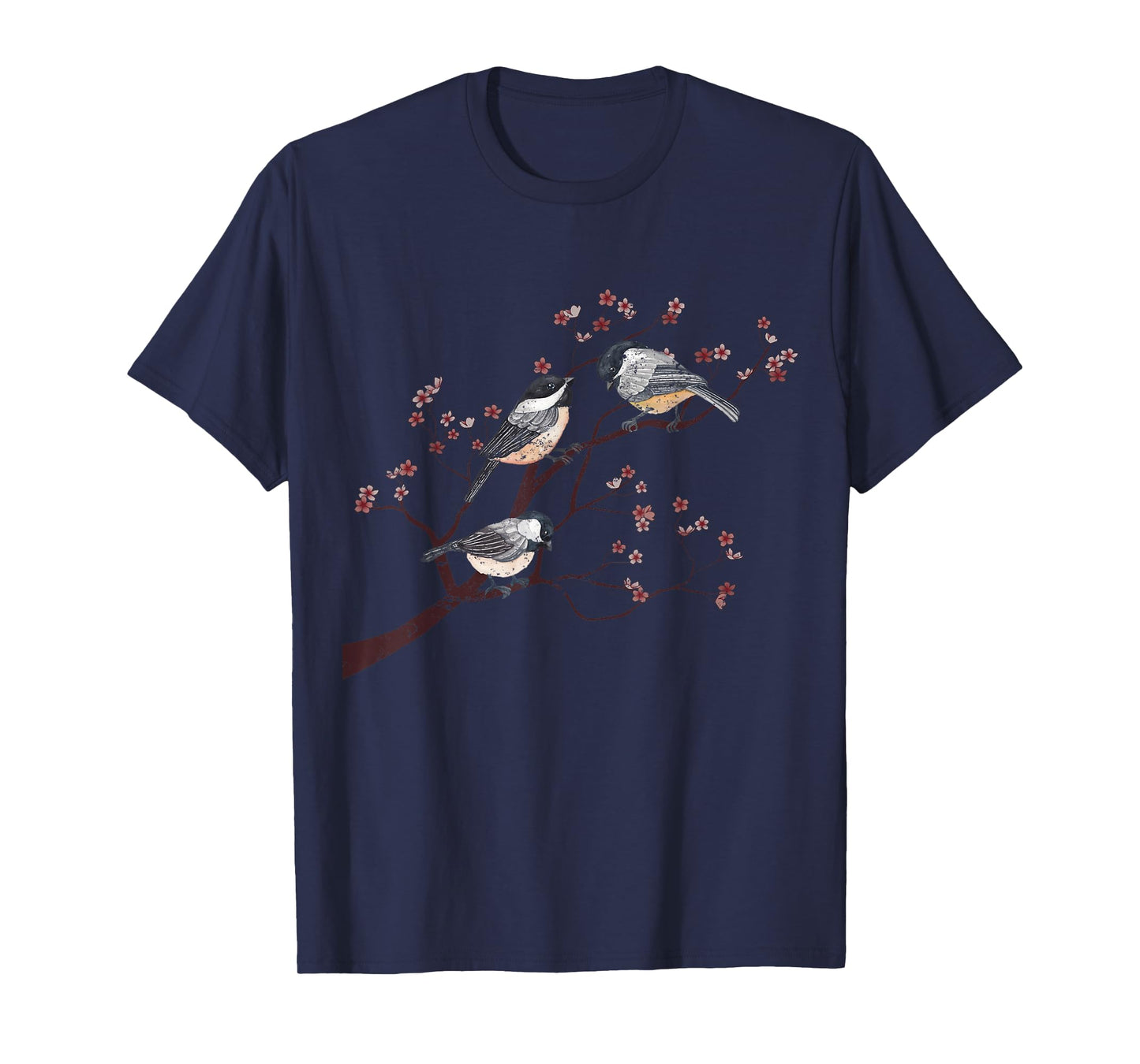 Bird Watcher Chickadee Vintage Nature Blossom Birds T-Shirt