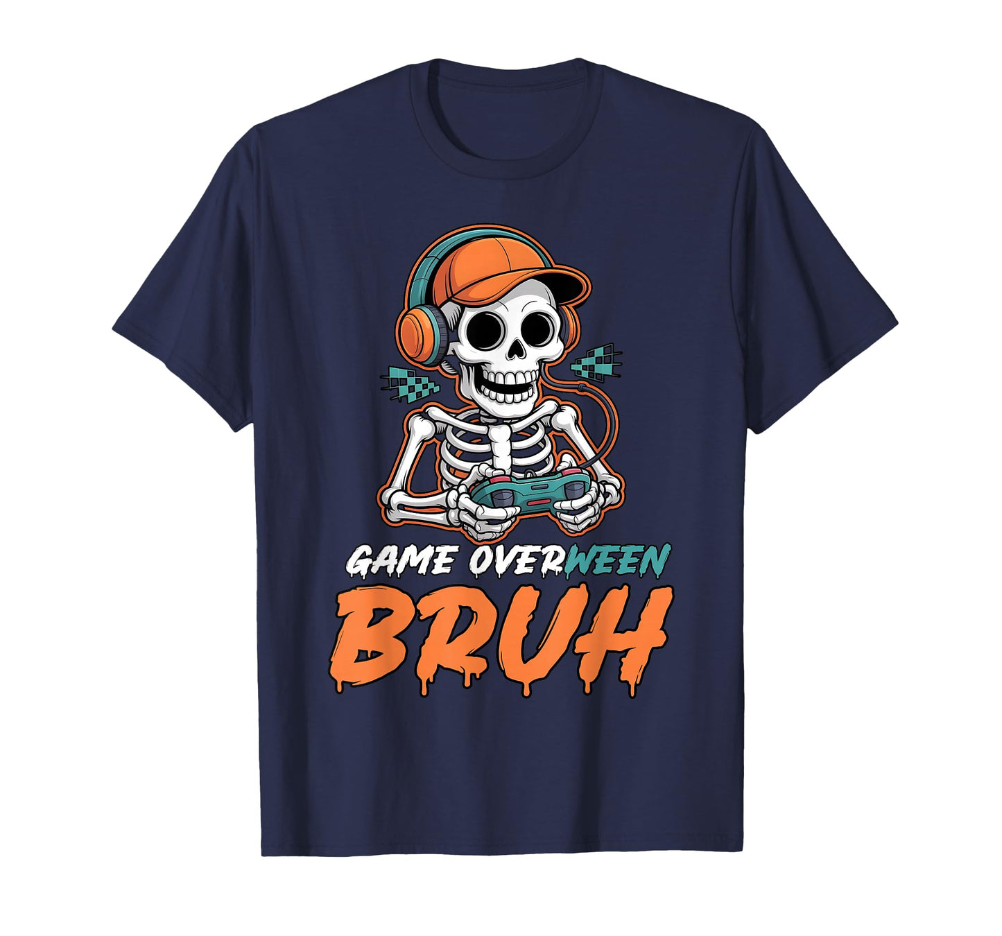 Halloween Skeleton Gamer Game Overween Bruh Boys Men T-Shirt