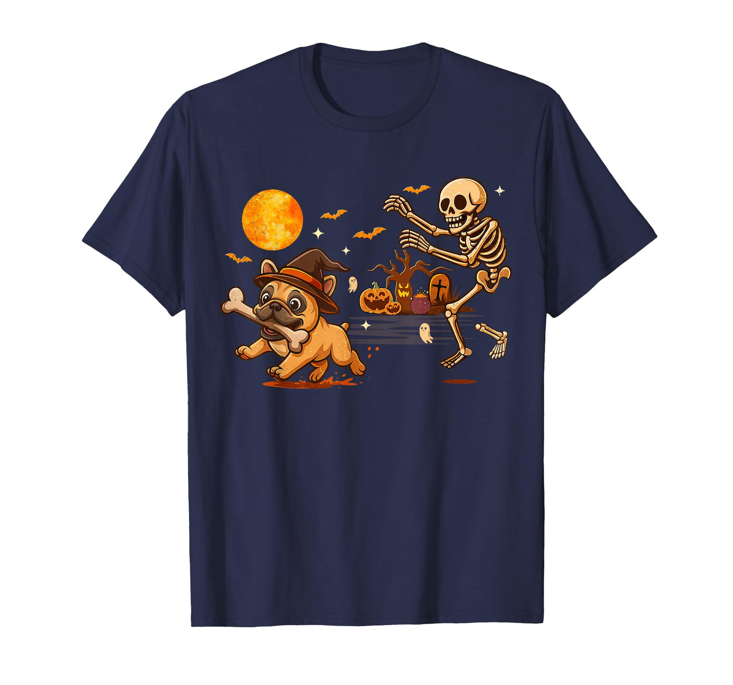 Funny Halloween French Bulldog Skeleton Spooky Season T-Shirt