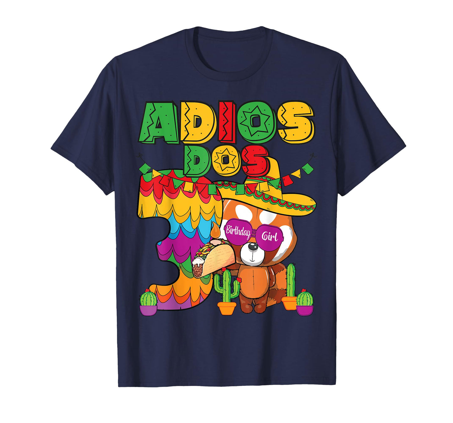 Adios Dos 3 Year Old Girls Birthday Mexican Fiesta Theme T-Shirt